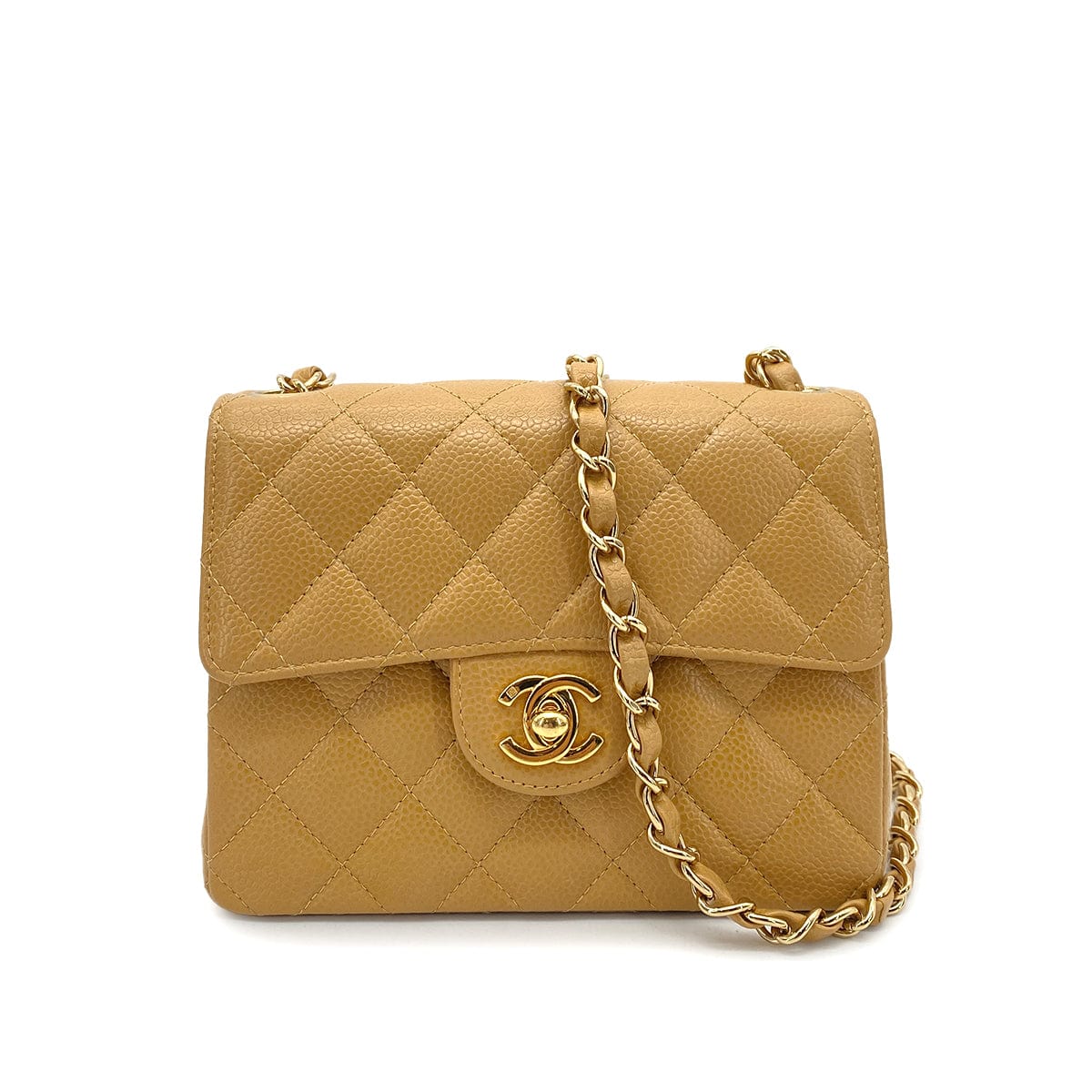 LUXURY PROMISE CHANEL VINTAGE MINI SQUARE 17 CHAIN SHOULDER BAG BEIGE CAVIAR SKIN 90259578