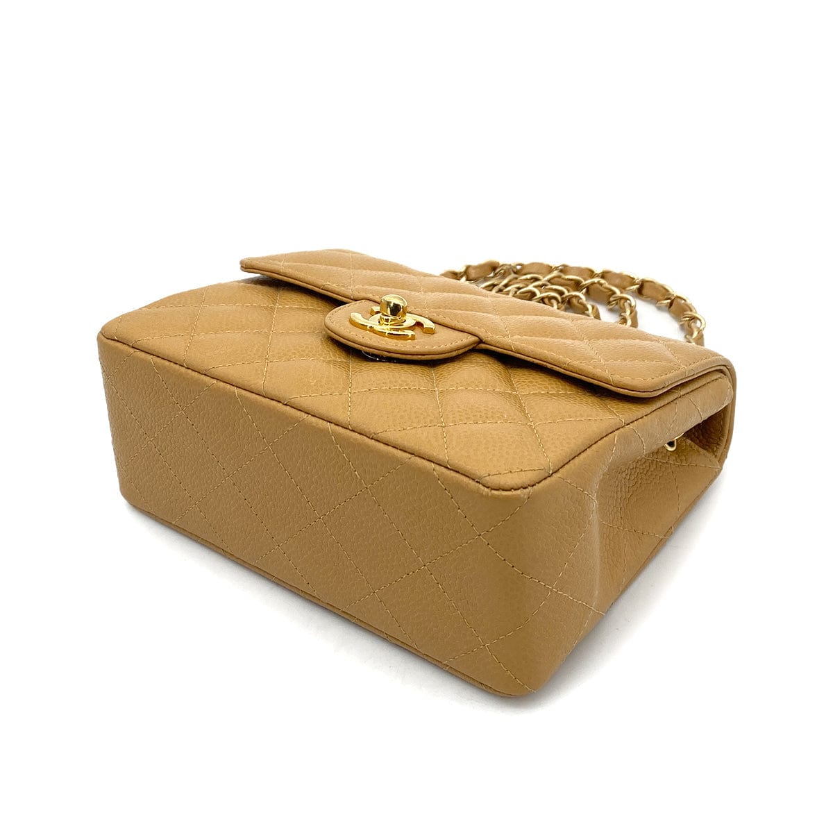 LUXURY PROMISE CHANEL VINTAGE MINI SQUARE 17 CHAIN SHOULDER BAG BEIGE CAVIAR SKIN 90259578