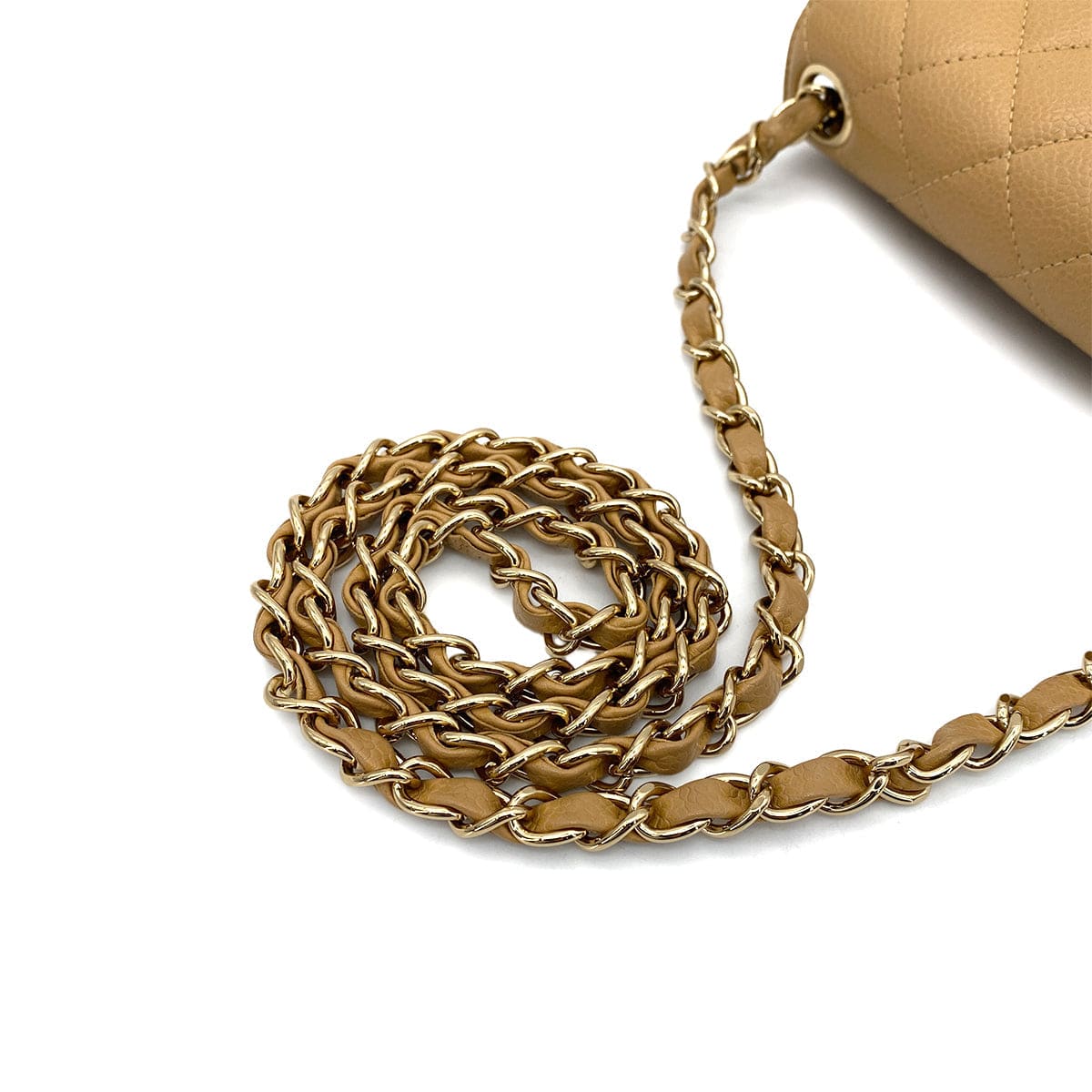 LUXURY PROMISE CHANEL VINTAGE MINI SQUARE 17 CHAIN SHOULDER BAG BEIGE CAVIAR SKIN 90259578