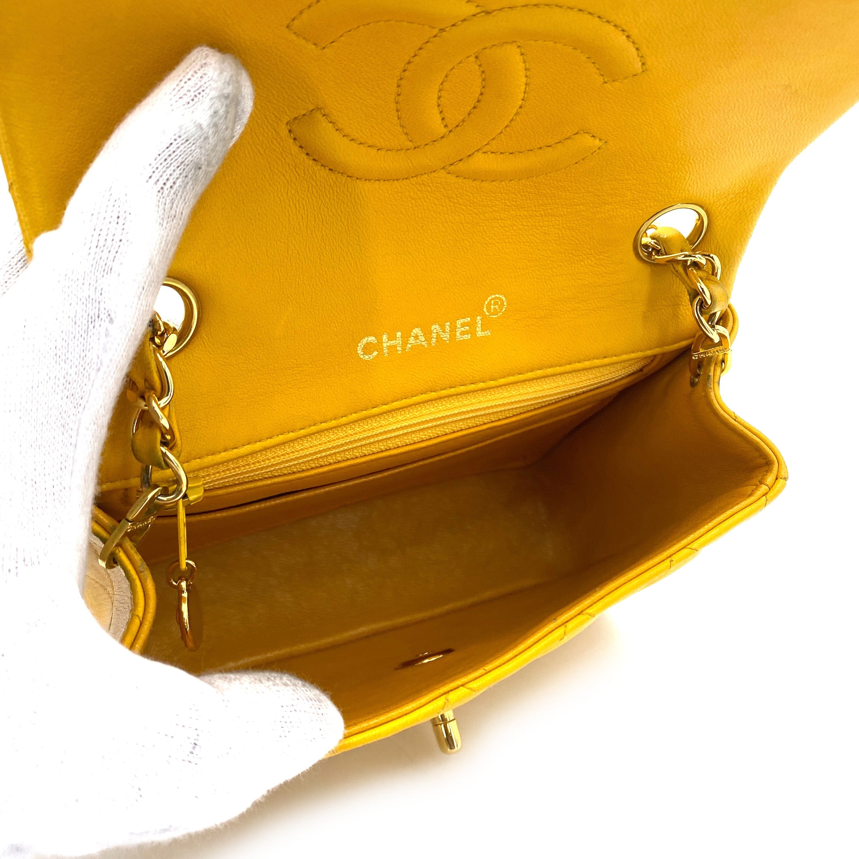 LUXURY PROMISE CHANEL VINTAGE MINI SQUARE 17 CHAIN SHOULDER BAG YELLOW LAMB SKIN 90249820