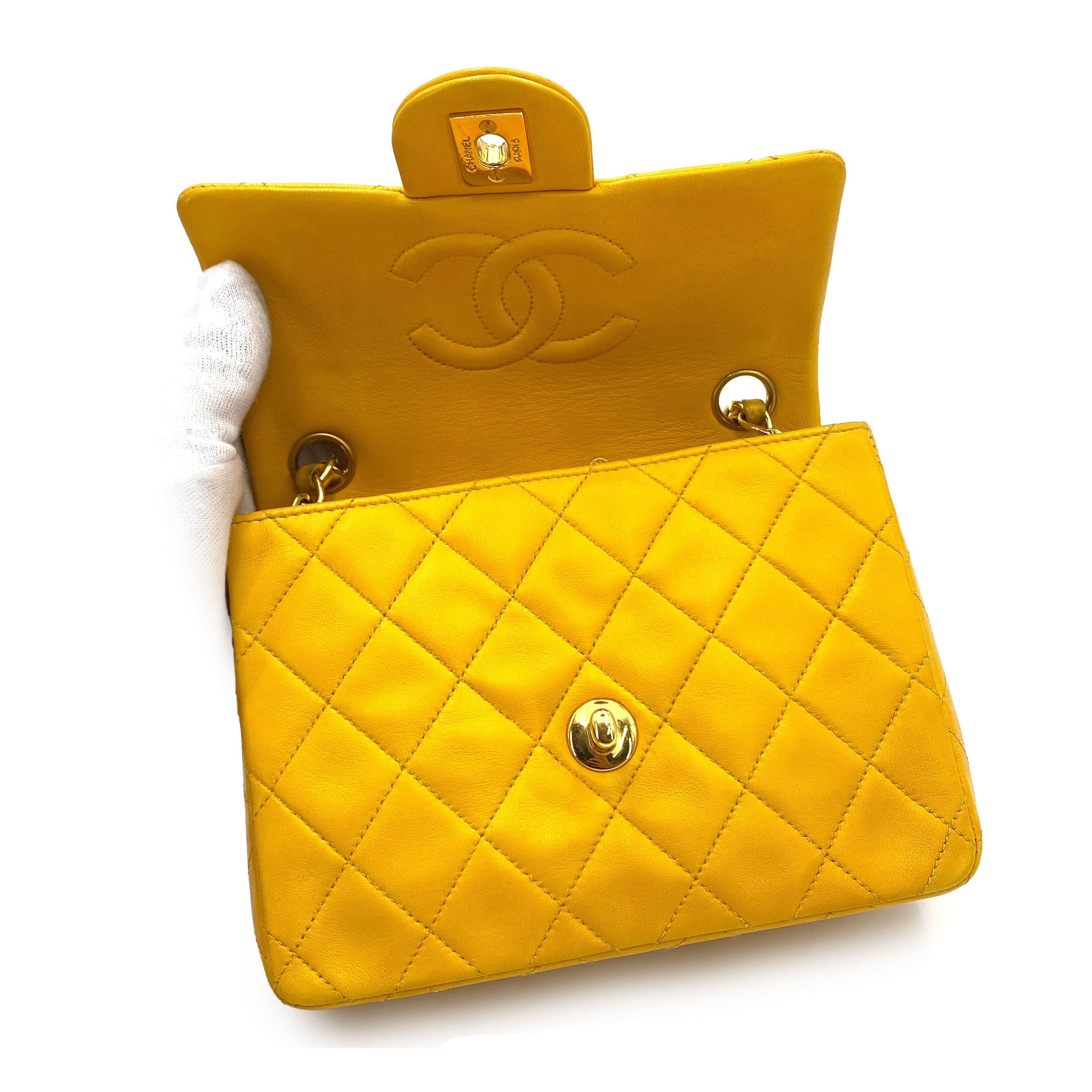 LUXURY PROMISE CHANEL VINTAGE MINI SQUARE 17 CHAIN SHOULDER BAG YELLOW LAMB SKIN 90249820