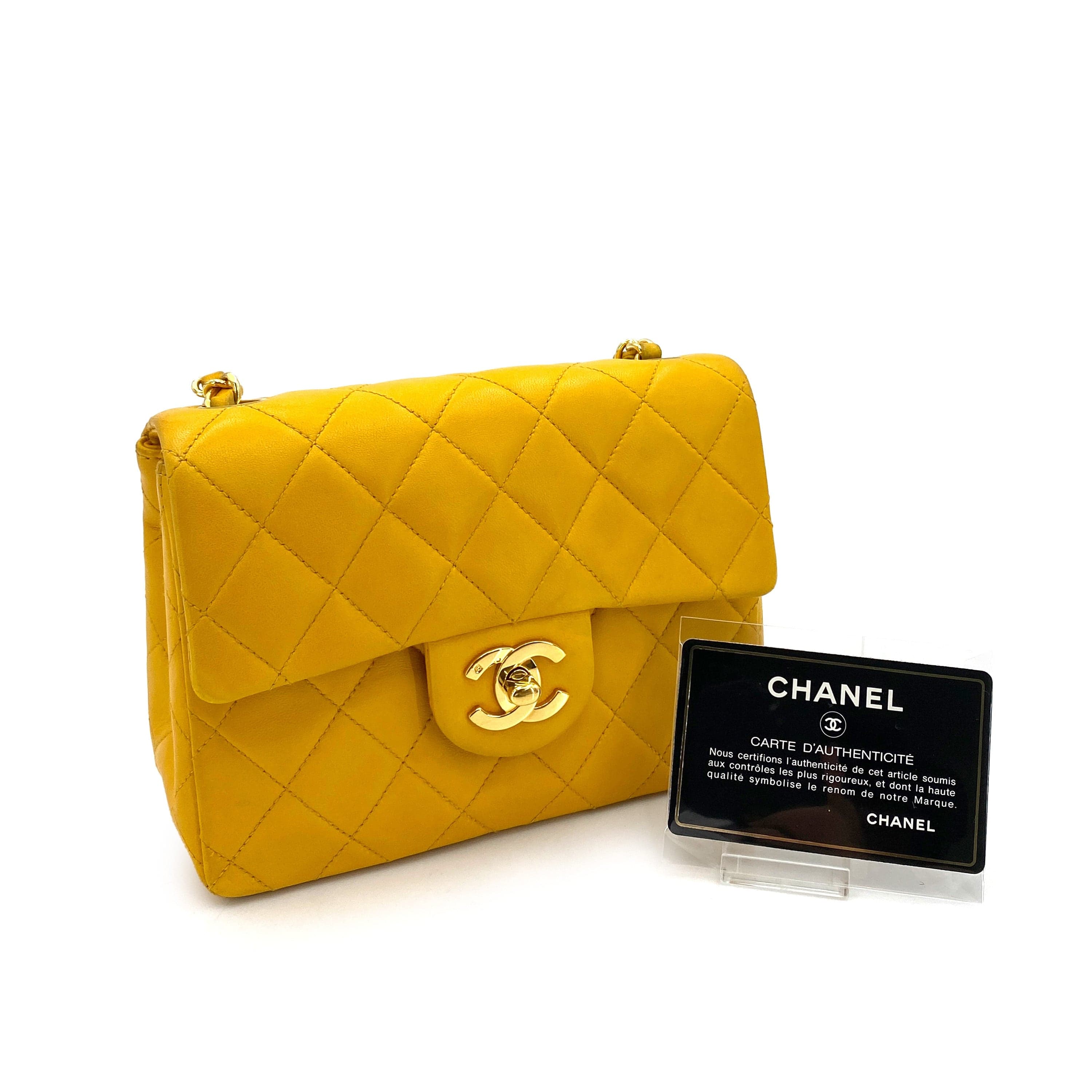 LUXURY PROMISE CHANEL VINTAGE MINI SQUARE 17 CHAIN SHOULDER BAG YELLOW LAMB SKIN 90249820