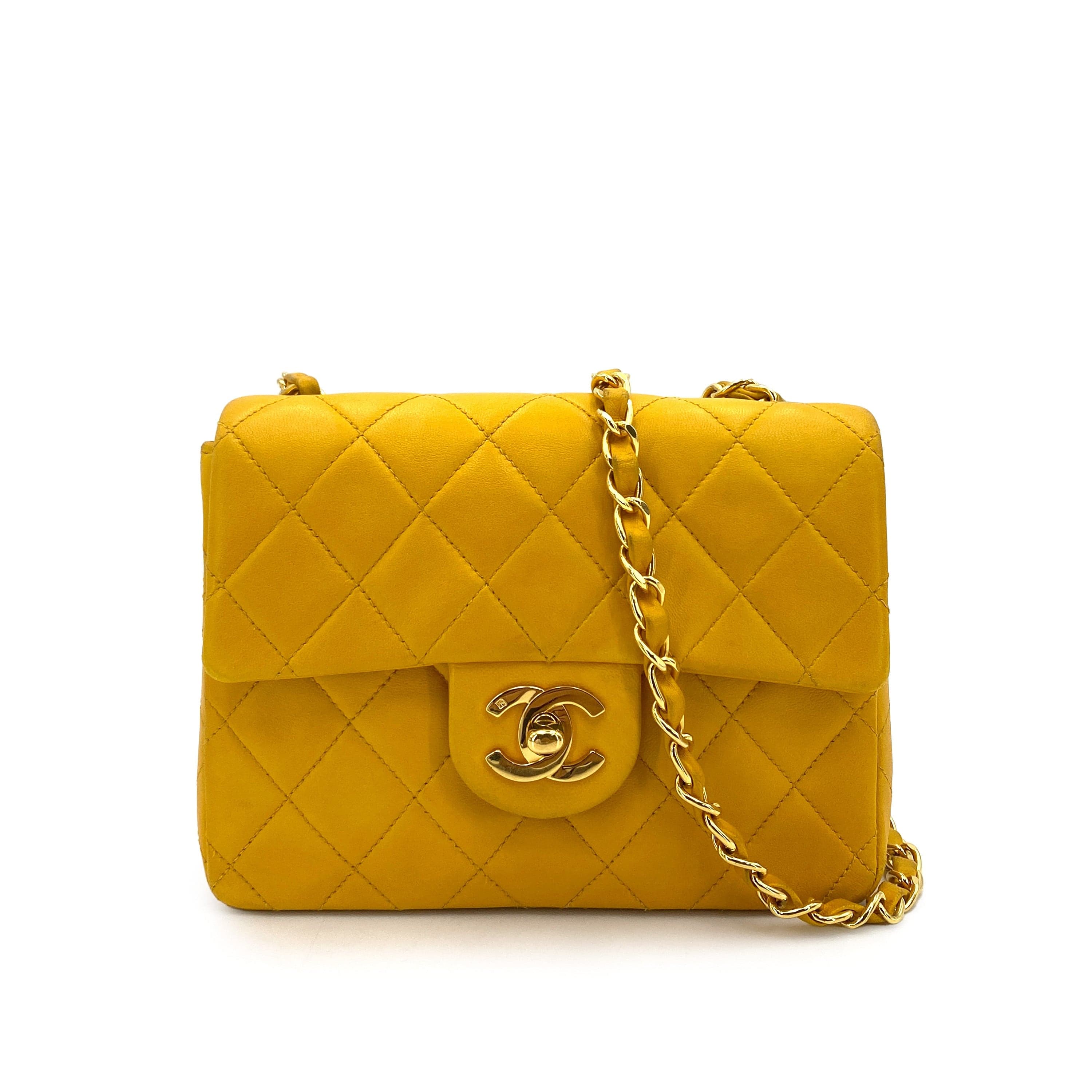 LUXURY PROMISE CHANEL VINTAGE MINI SQUARE 17 CHAIN SHOULDER BAG YELLOW LAMB SKIN 90249820