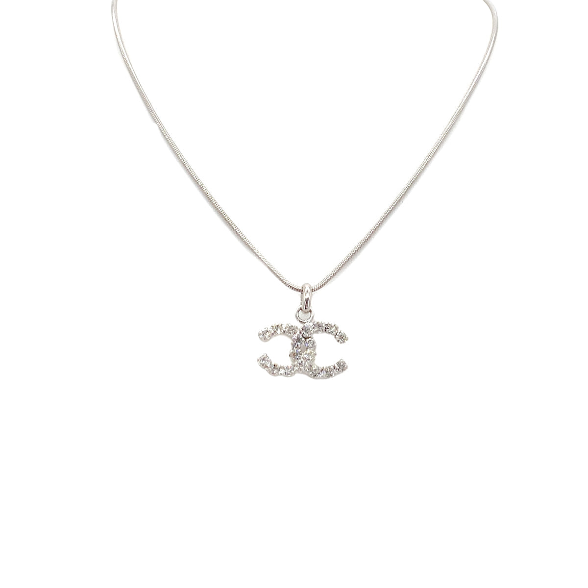 LUXURY PROMISE CHANEL VINTAGE NECKLACE COCOMARK RHINESTONE SILVER ACCESSORY 00A 90287901