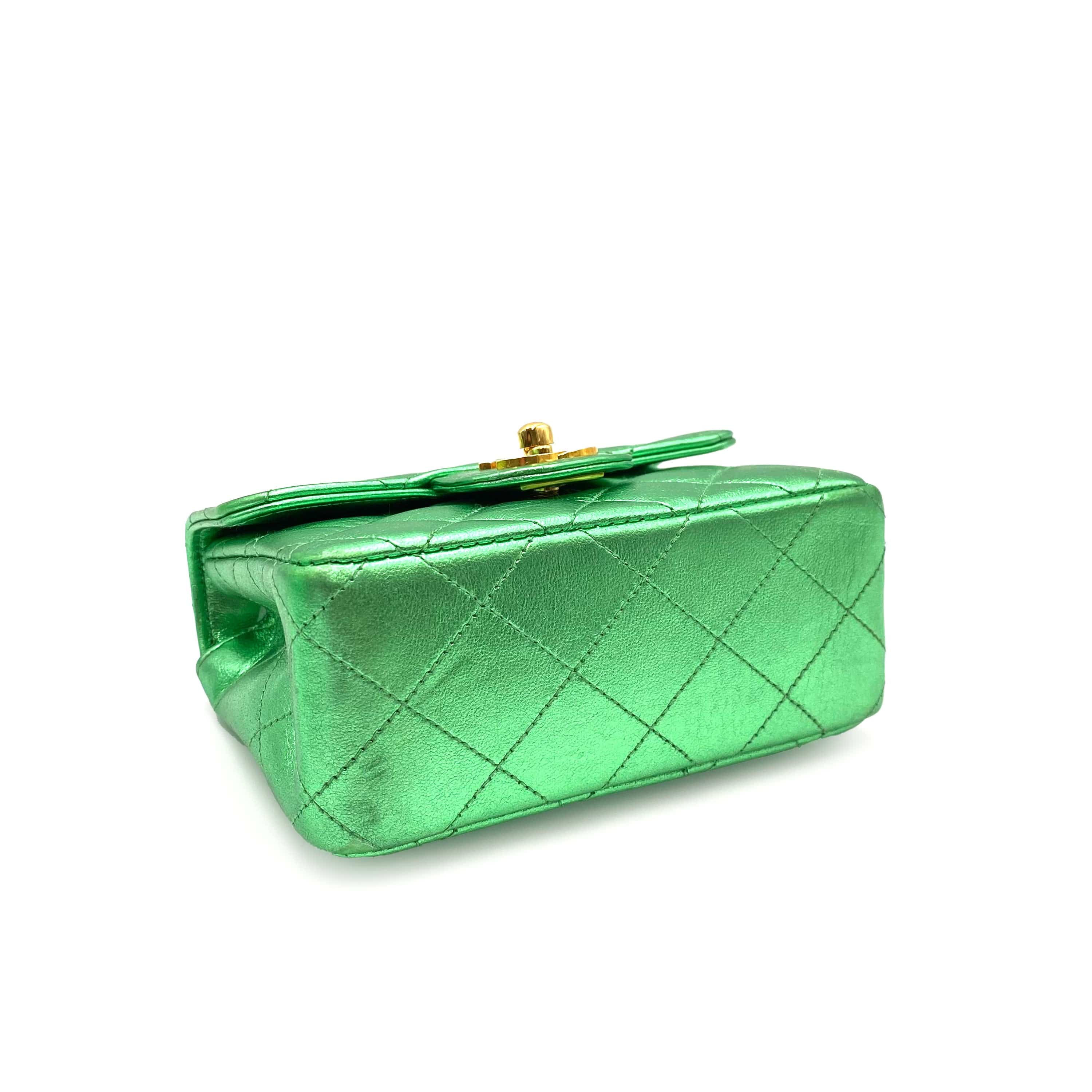 LUXURY PROMISE CHANEL VINTAGE PARENT-CHILD BAG METALLIC GREEN LAMB SKIN 90228454