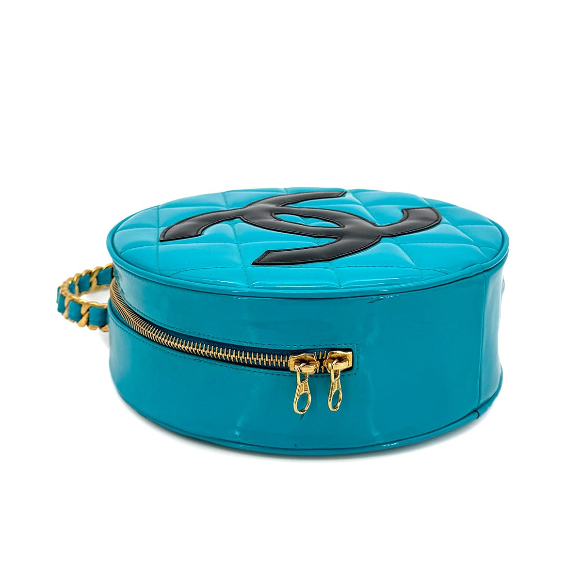 LUXURY PROMISE CHANEL VINTAGE ROUND VANITY HAND BAG BLUE ENAMEL 90274190
