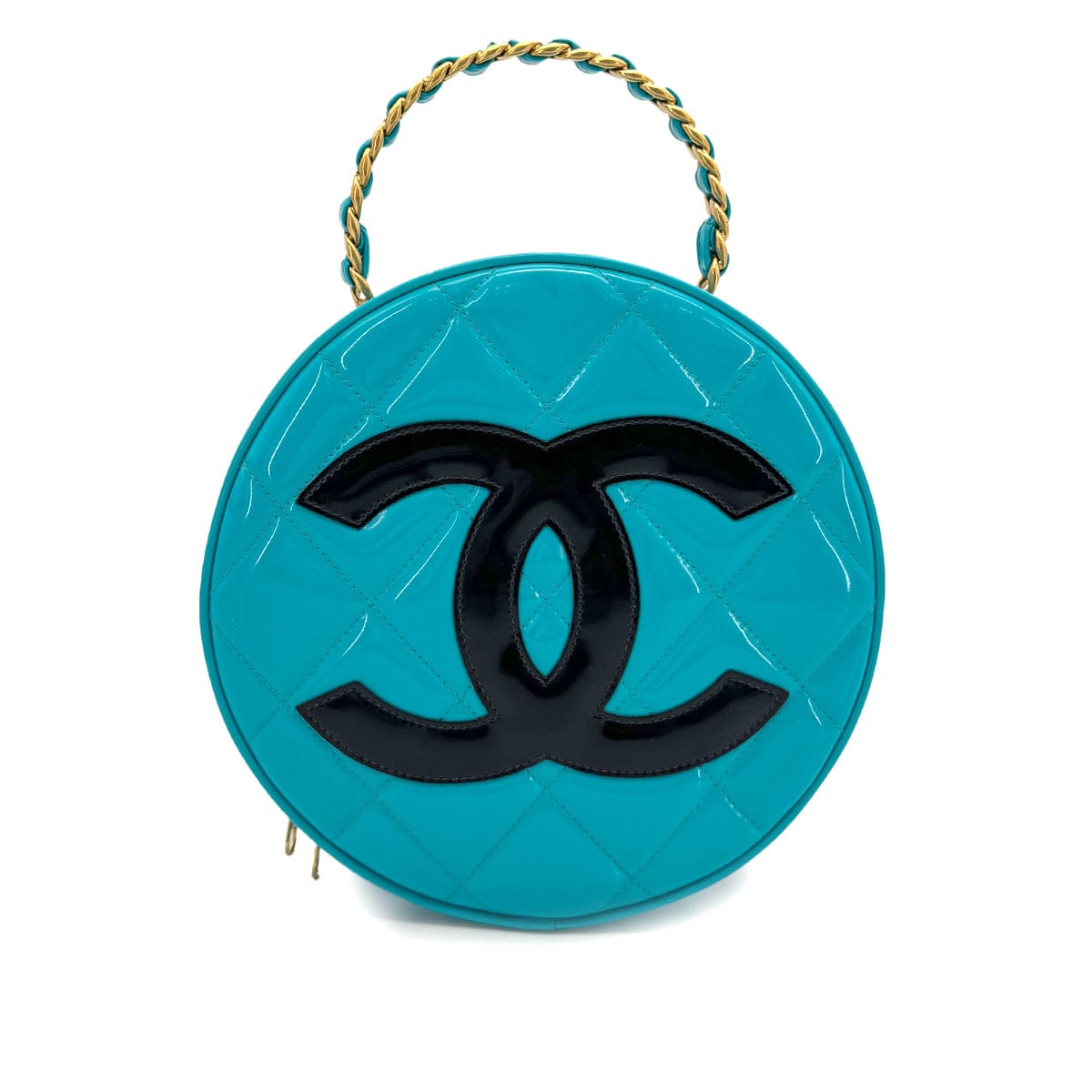 LUXURY PROMISE CHANEL VINTAGE ROUND VANITY HAND BAG BLUE ENAMEL 90274190