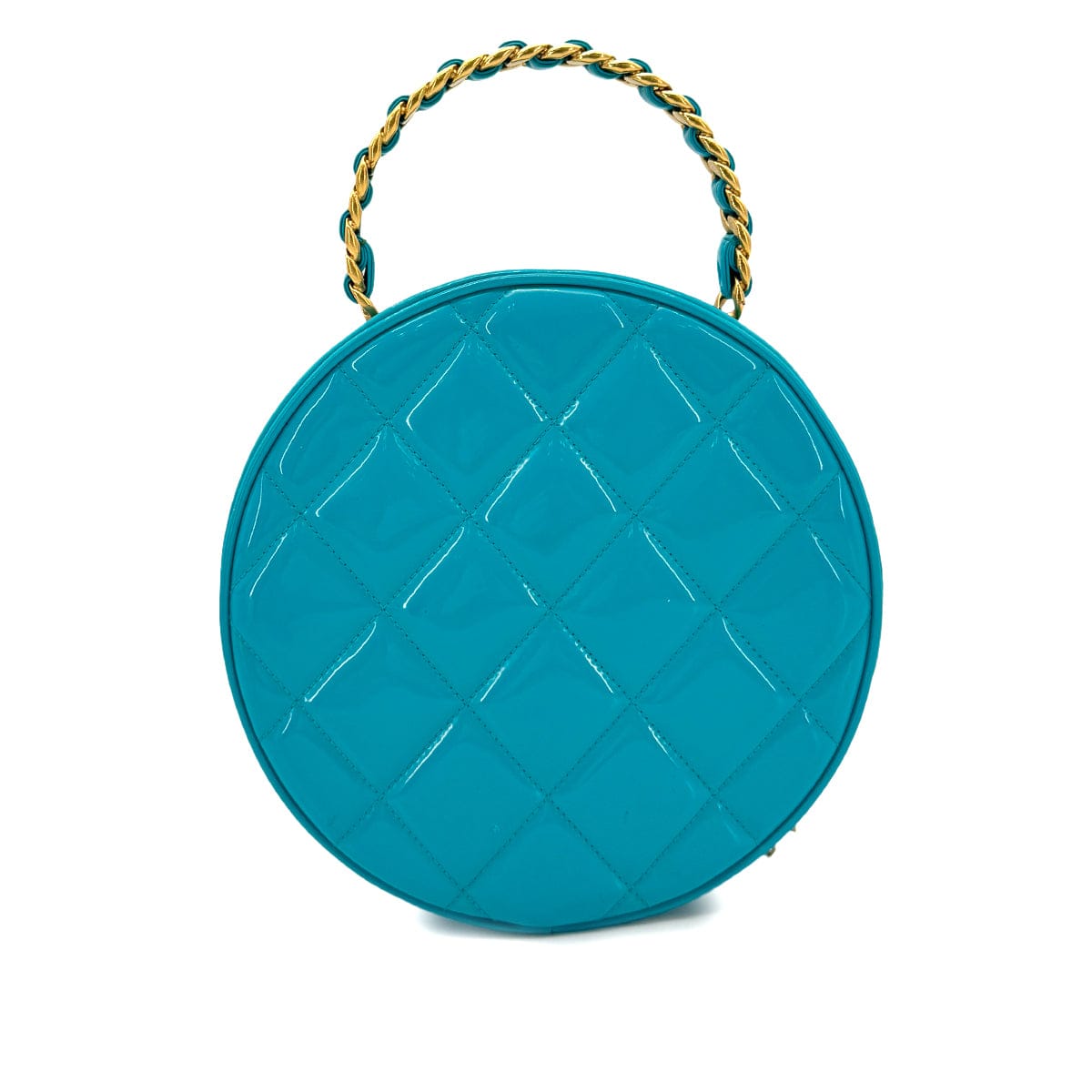 LUXURY PROMISE CHANEL VINTAGE ROUND VANITY HAND BAG BLUE ENAMEL 90274190