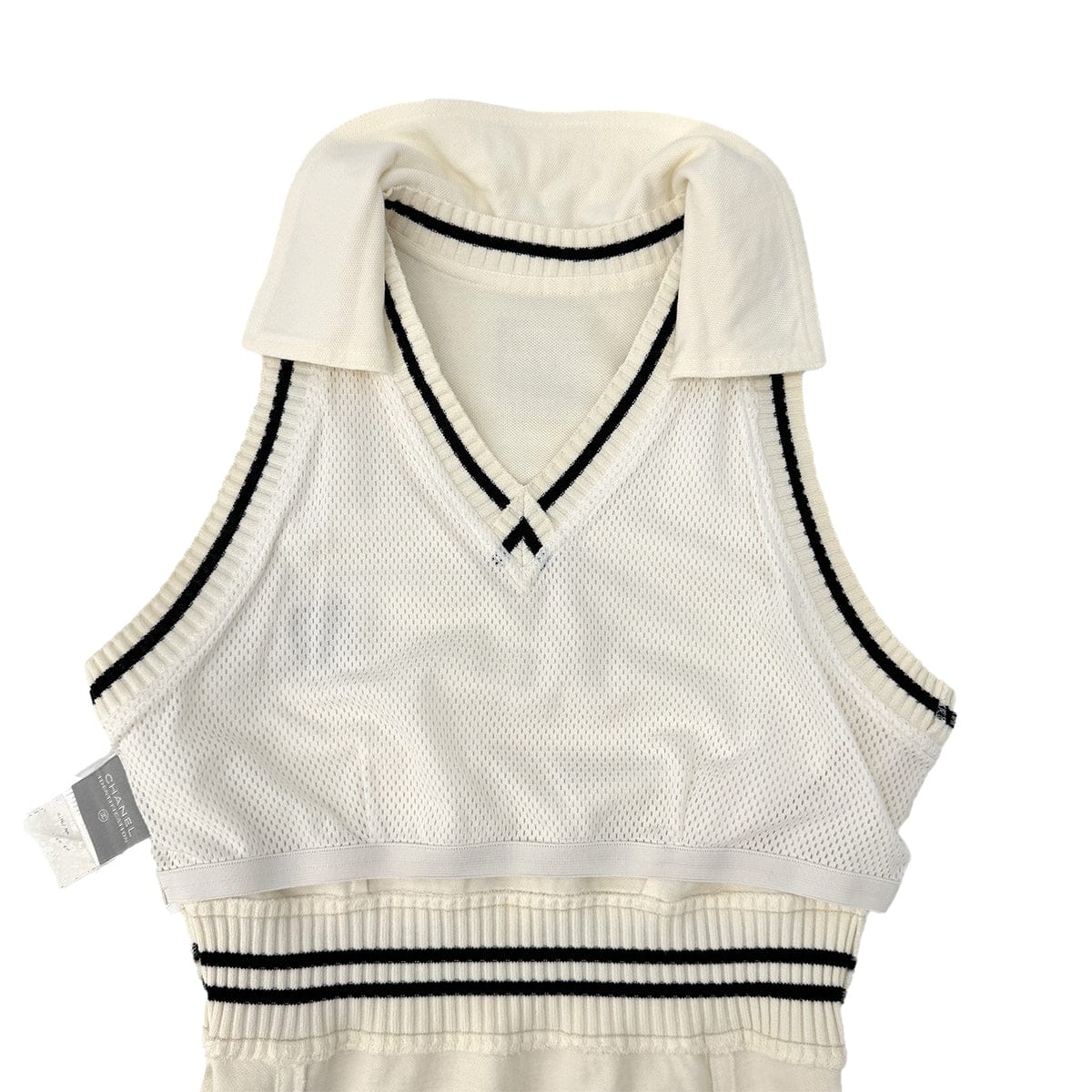 LUXURY PROMISE CHANEL VINTAGE SPORTS LINE COCOMARK SLEEVELESS DRESS WHIYE COTTON 40 RTW 90290321