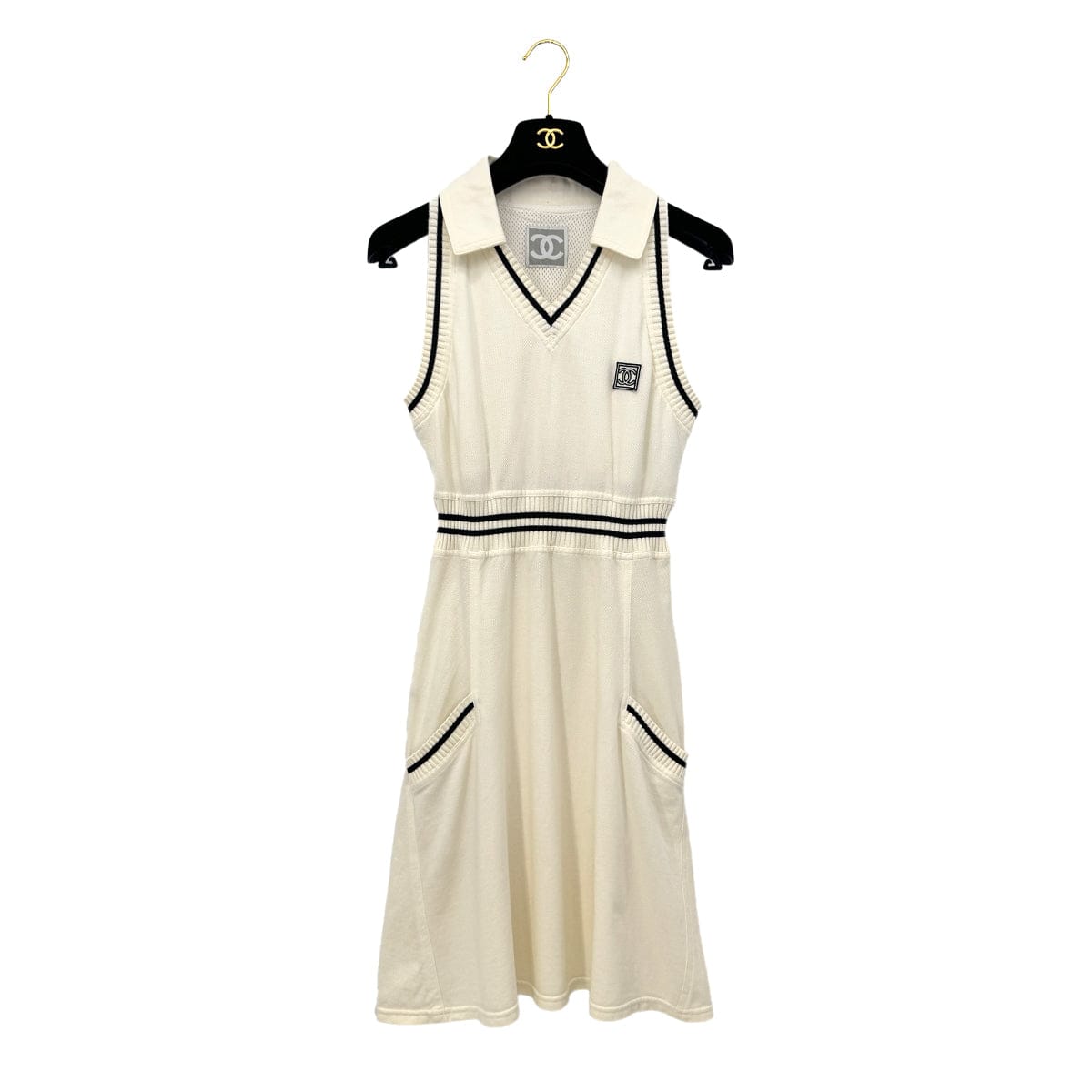 LUXURY PROMISE CHANEL VINTAGE SPORTS LINE COCOMARK SLEEVELESS DRESS WHIYE COTTON 40 RTW 90290321