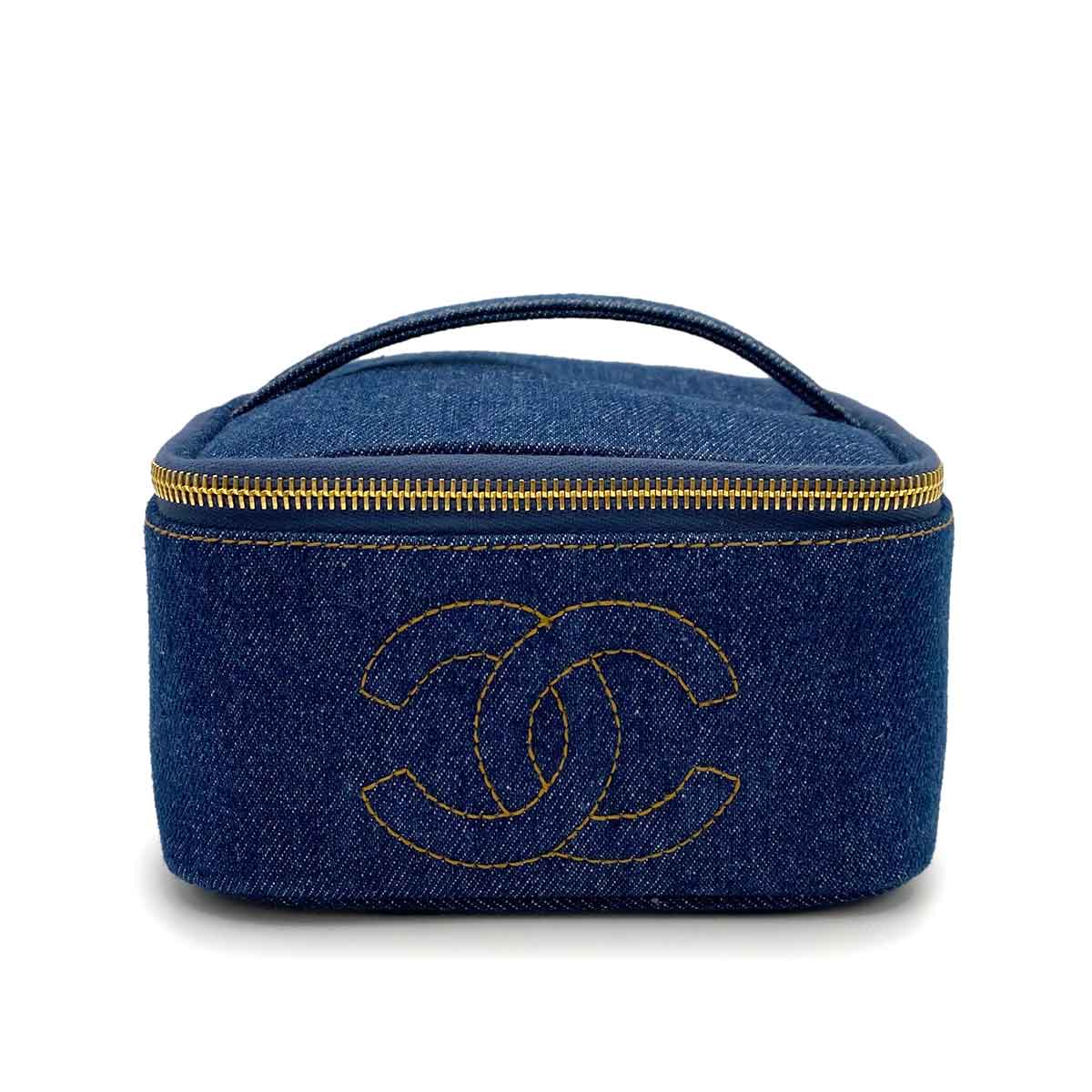 LUXURY PROMISE CHANEL VINTAGE VANITY HAND BAG BLUE DENIM 90233667