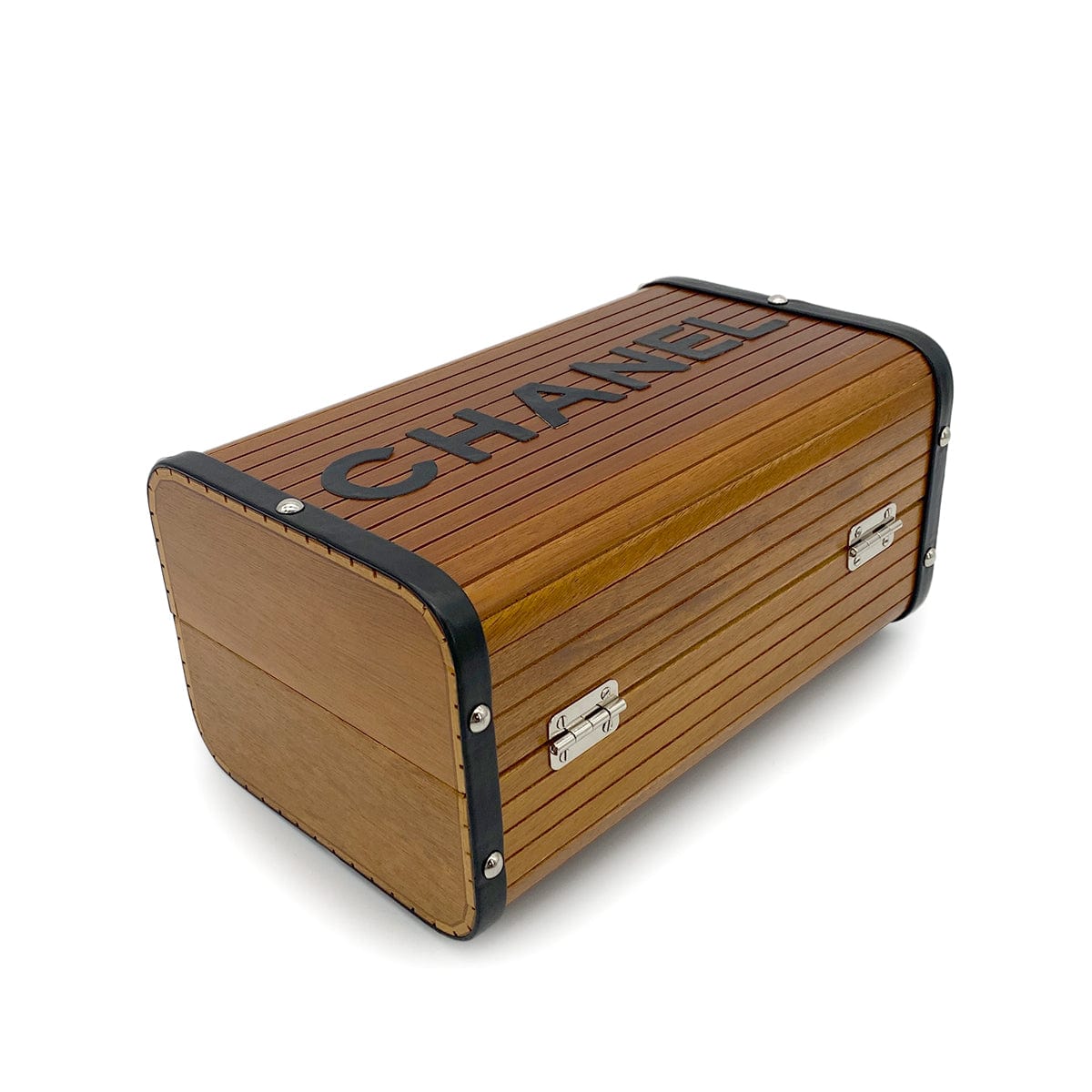 LUXURY PROMISE CHANEL VINTAGE WOOD VANITY HAND BAG WOOD LEATHER BROWN 90264374