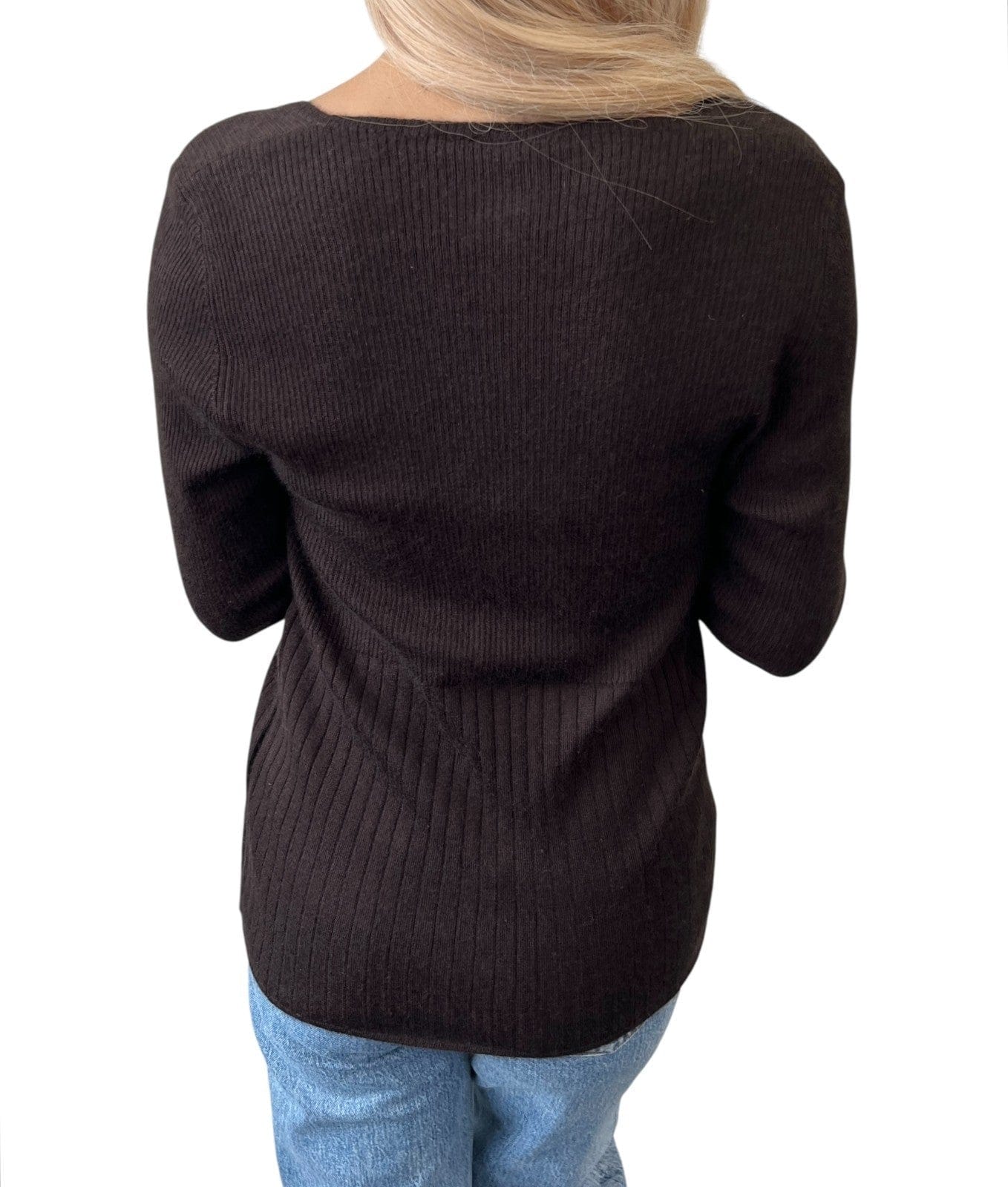 Luxury Promise CHANEL Vintage 00A CC Logo Rib Knit Top Pullover Long Sleeve #42 Brown Cashmere