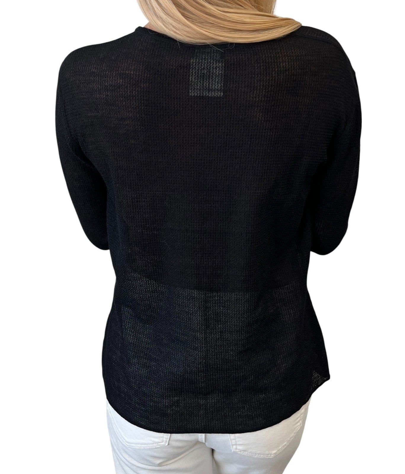 Luxury Promise CHANEL Vintage 02A CC Logo See-through Knit Top #42 Mesh Short Sleeve Black