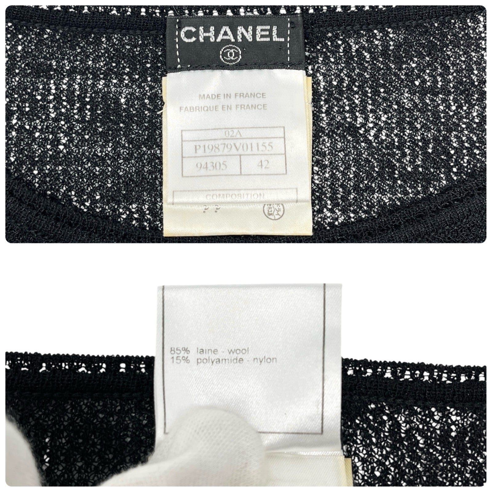 Luxury Promise CHANEL Vintage 02A CC Logo See-through Knit Top #42 Mesh Short Sleeve Black