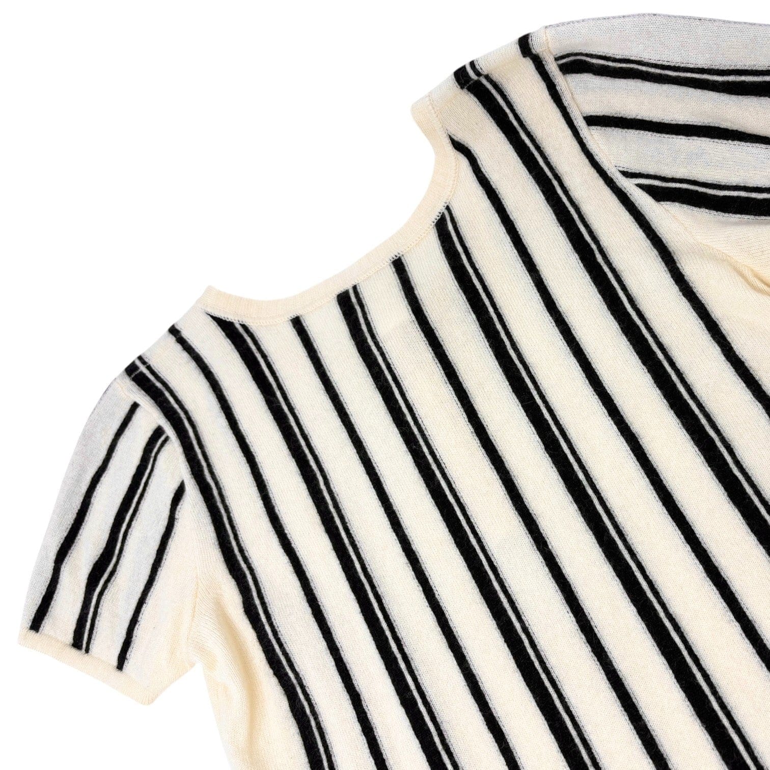 Luxury Promise CHANEL Vintage 03C CC Logo Cashmere Knit Striped T-shirt Top #42 Cream Black