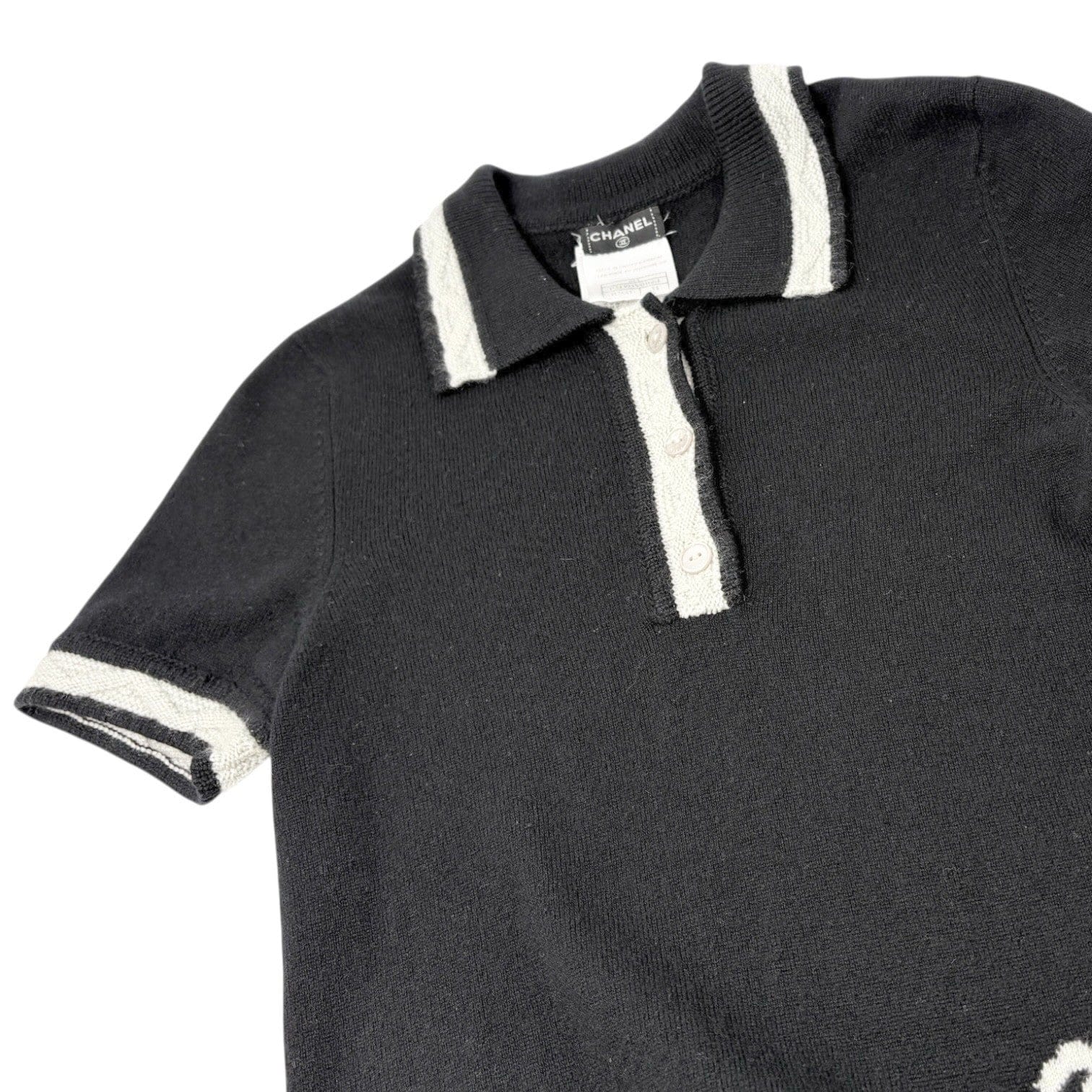 Luxury Promise CHANEL Vintage 04A CC Logo Knit Dress One-piece #34 Black Gray Cashmere Button