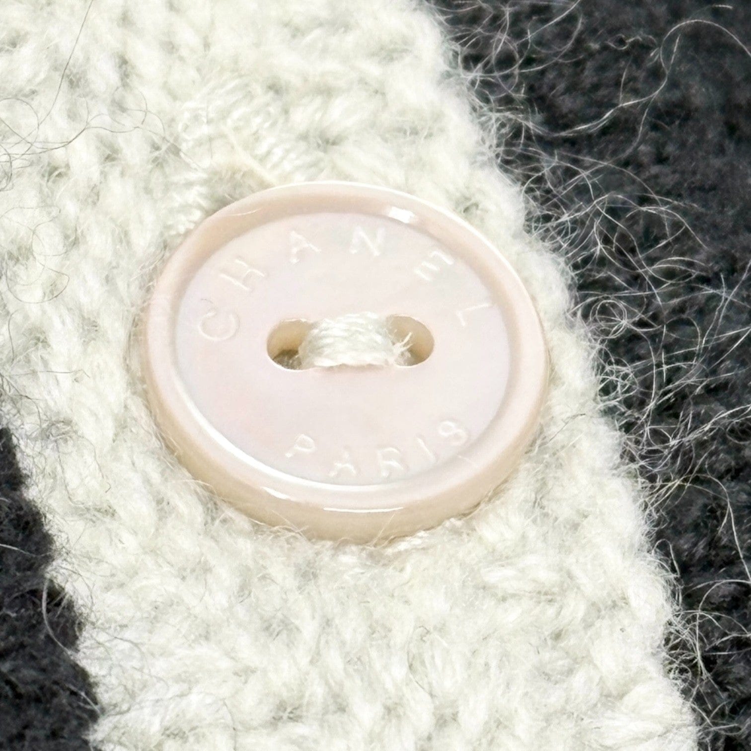 Luxury Promise CHANEL Vintage 04A CC Logo Knit Dress One-piece #34 Black Gray Cashmere Button