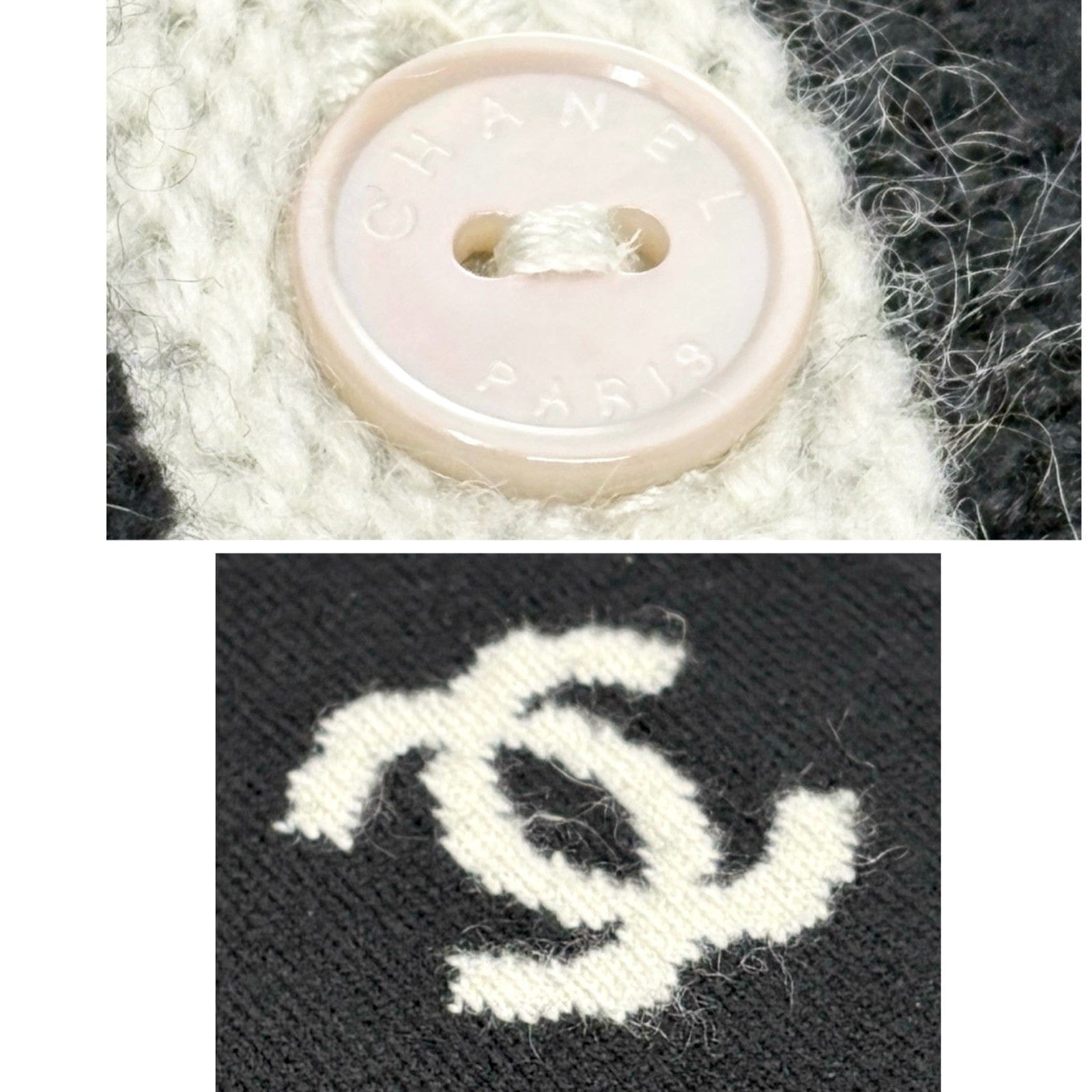 Luxury Promise CHANEL Vintage 04A CC Logo Knit Dress One-piece #34 Black Gray Cashmere Button