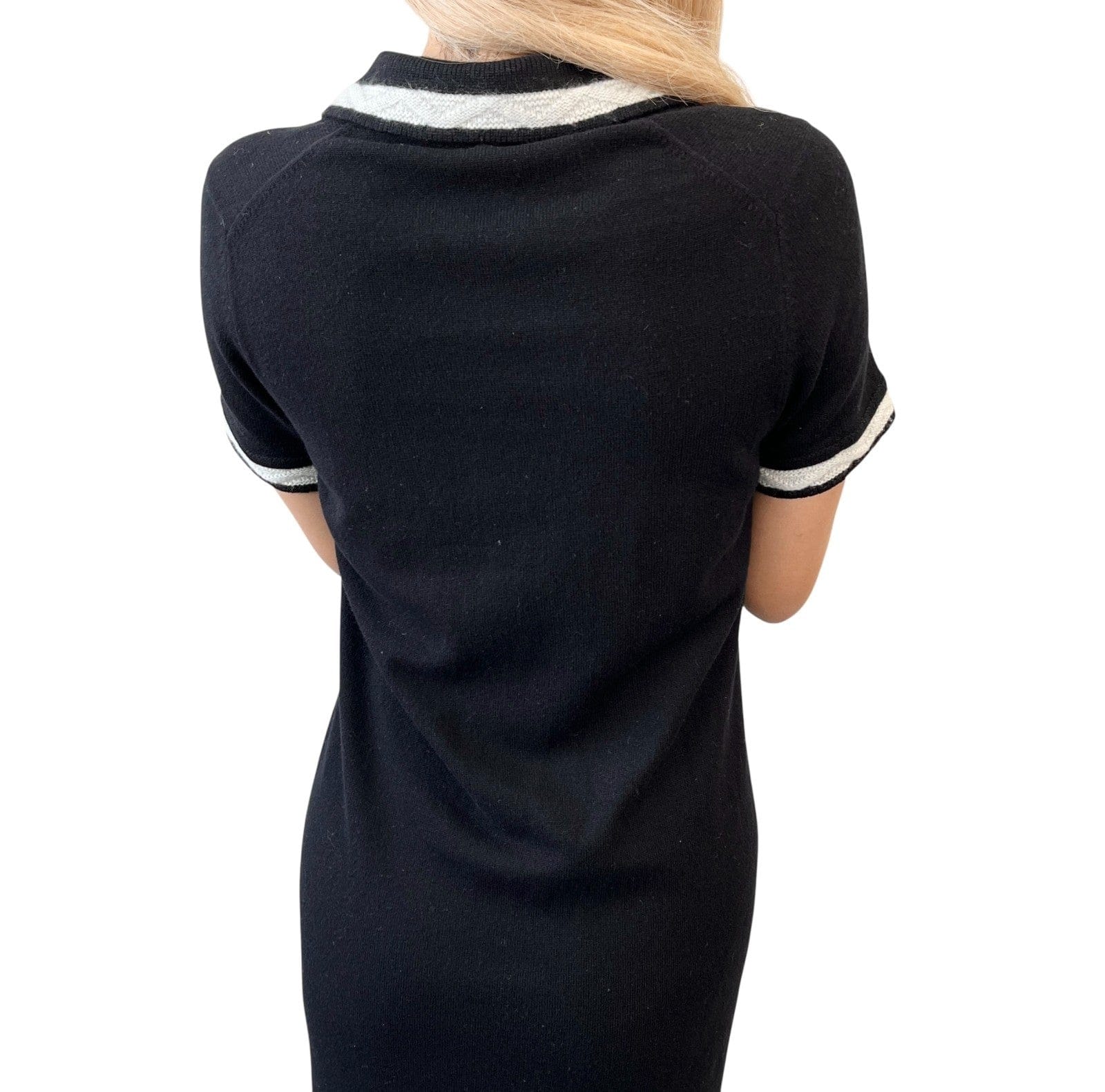 Luxury Promise CHANEL Vintage 04A CC Logo Knit Dress One-piece #34 Black Gray Cashmere Button