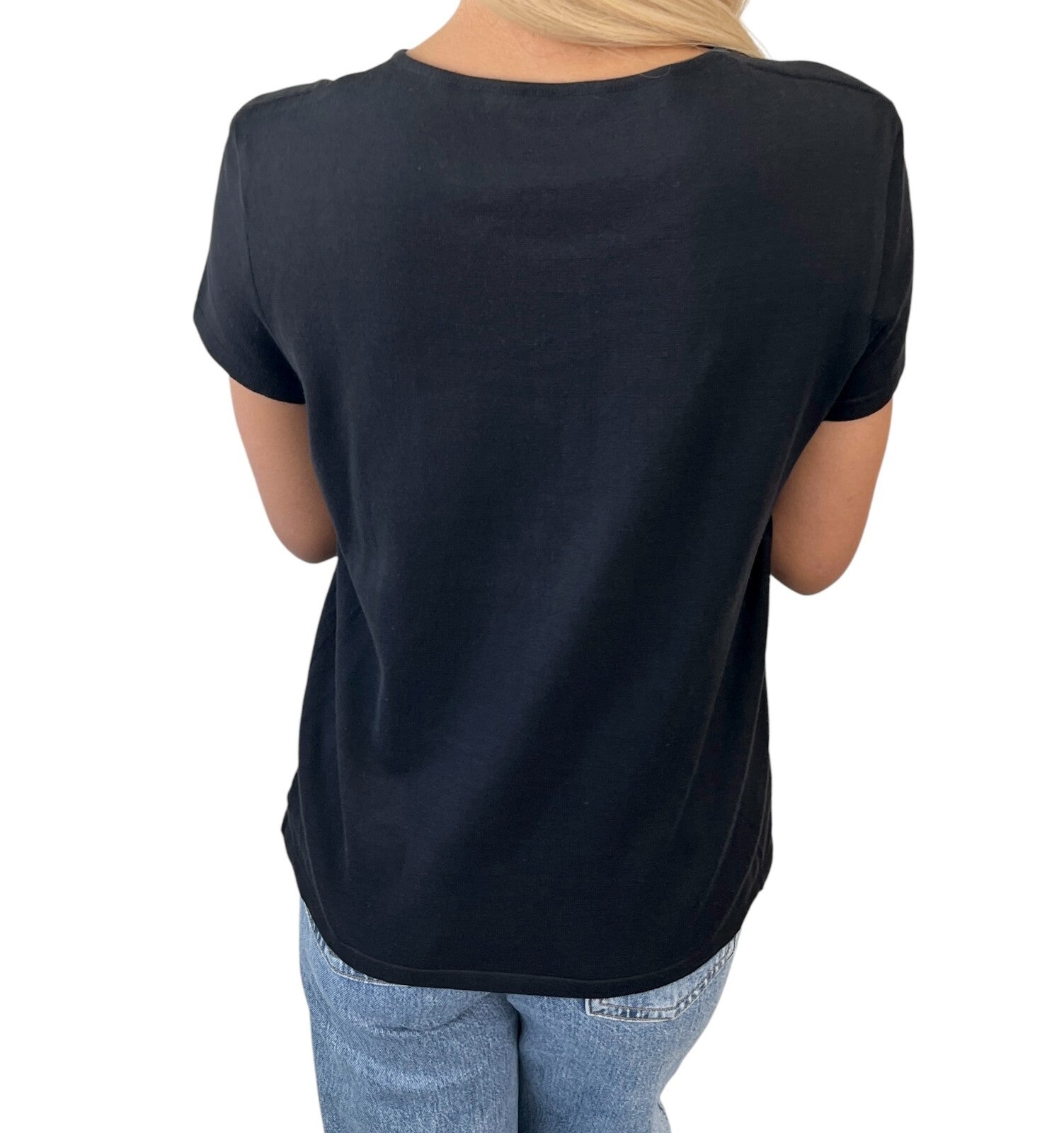 Luxury Promise CHANEL Vintage 05C CC Logo Knit T-shirt #42 Short Sleeve Top Black Cotton