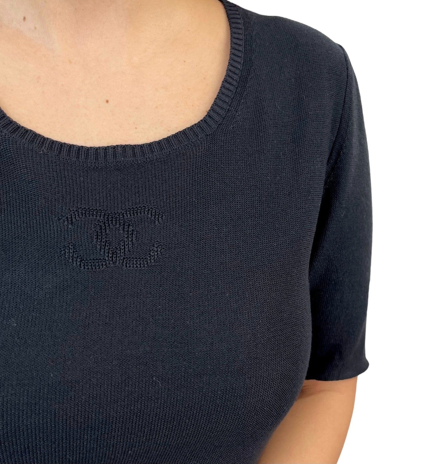 Luxury Promise CHANEL Vintage 06P CC Logo Knit T-shirt #46 Black Cotton Short Sleeve