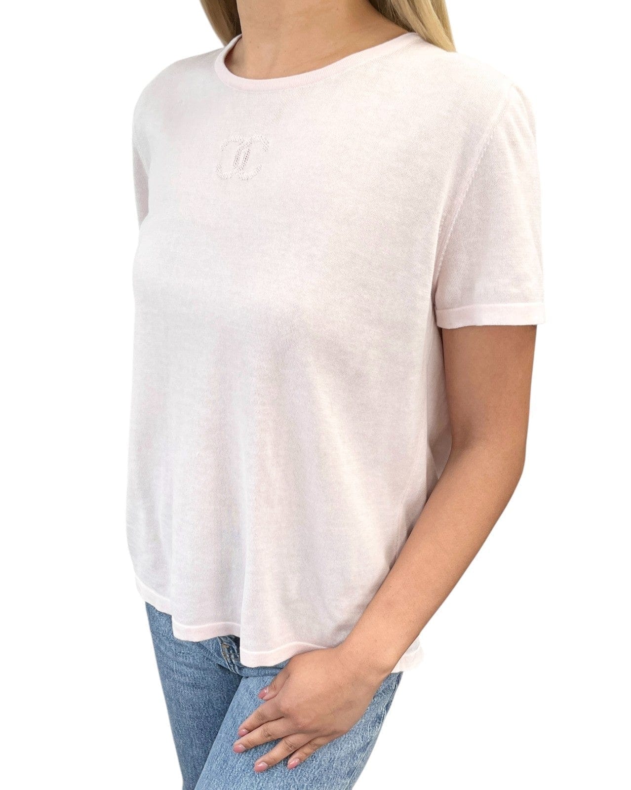 Luxury Promise CHANEL Vintage 06P CC Mark Logo Short Sleeve Top #38 T-shirt Pink Cotton Mesh