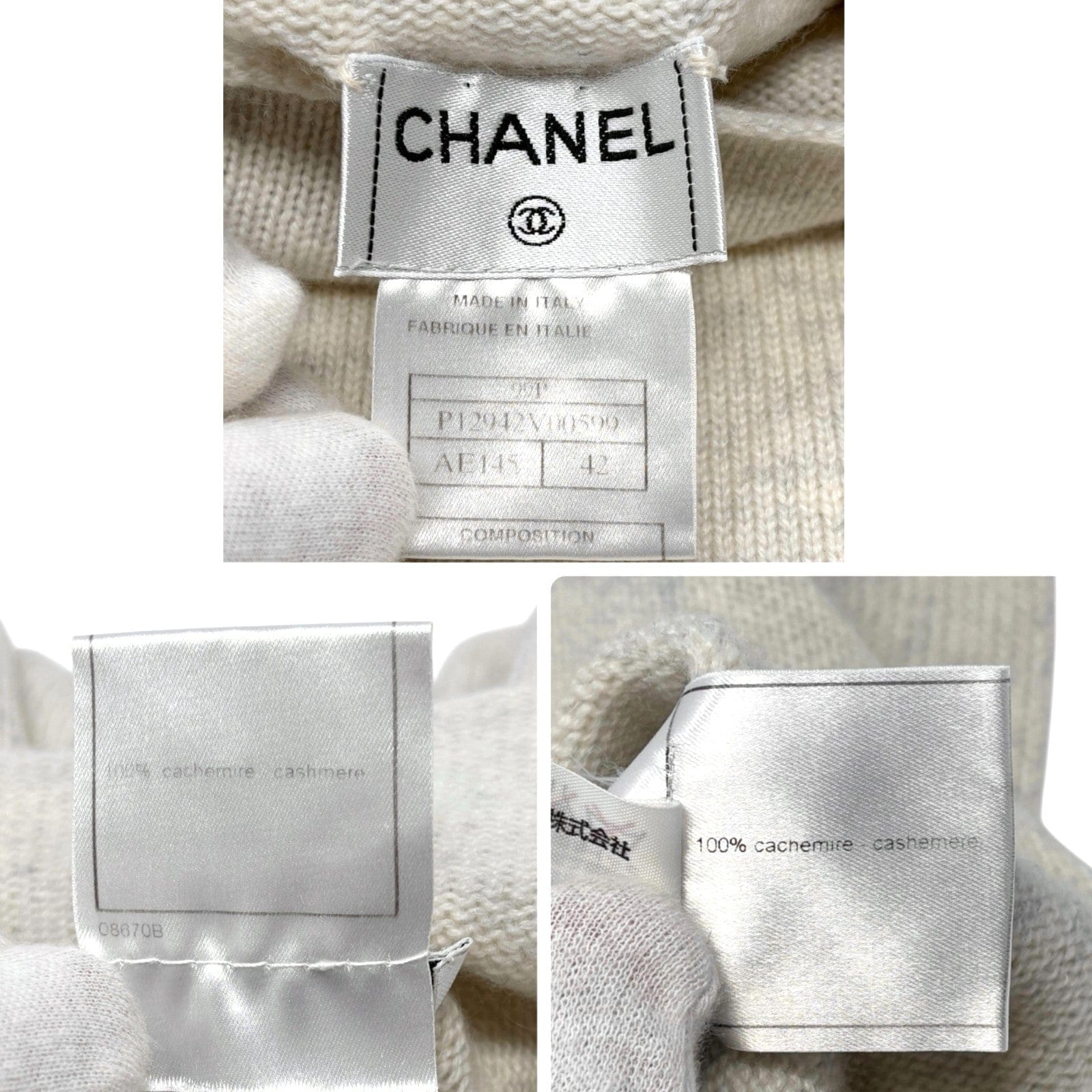 Luxury Promise CHANEL Vintage 99P CC Logo Turtleneck Knit T-shirt Top #42 Cream Cashmere
