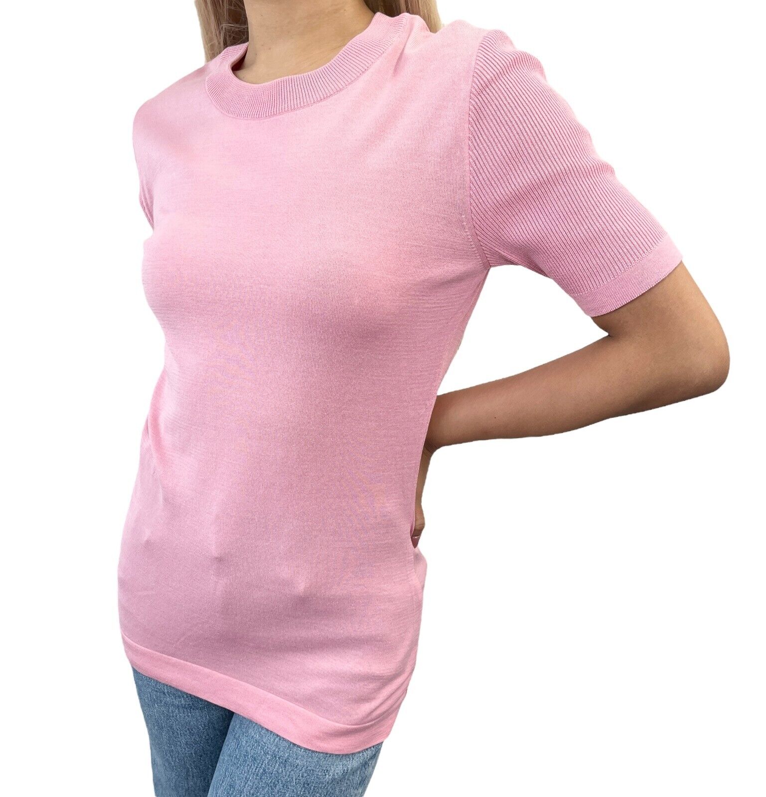Luxury Promise CHANEL Vintage CC Mark Logo Knit Top T-shirt #36 Pink Gold Cotton Button