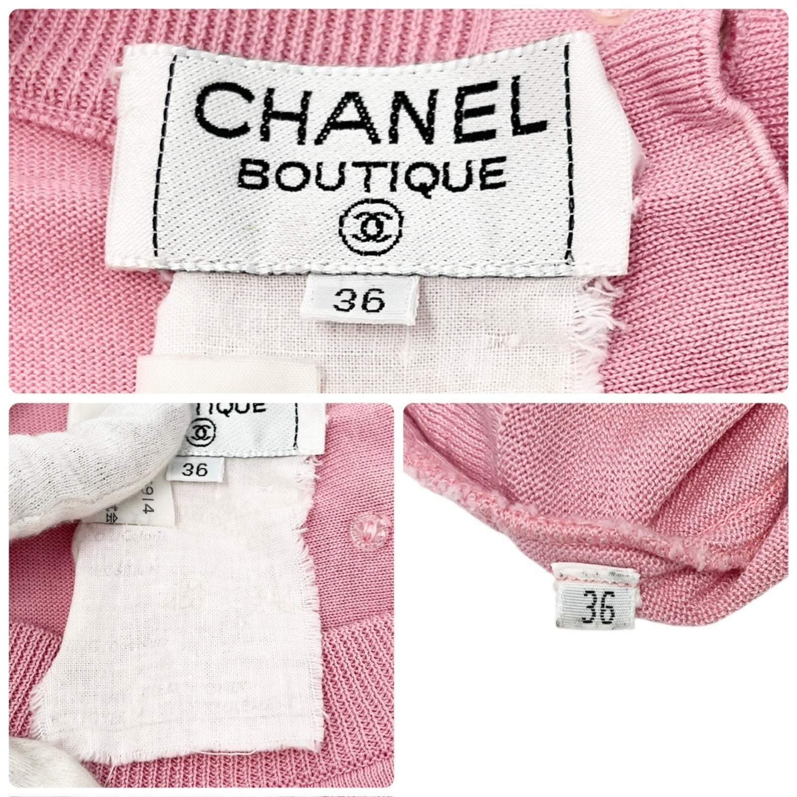 Luxury Promise CHANEL Vintage CC Mark Logo Knit Top T-shirt #36 Pink Gold Cotton Button