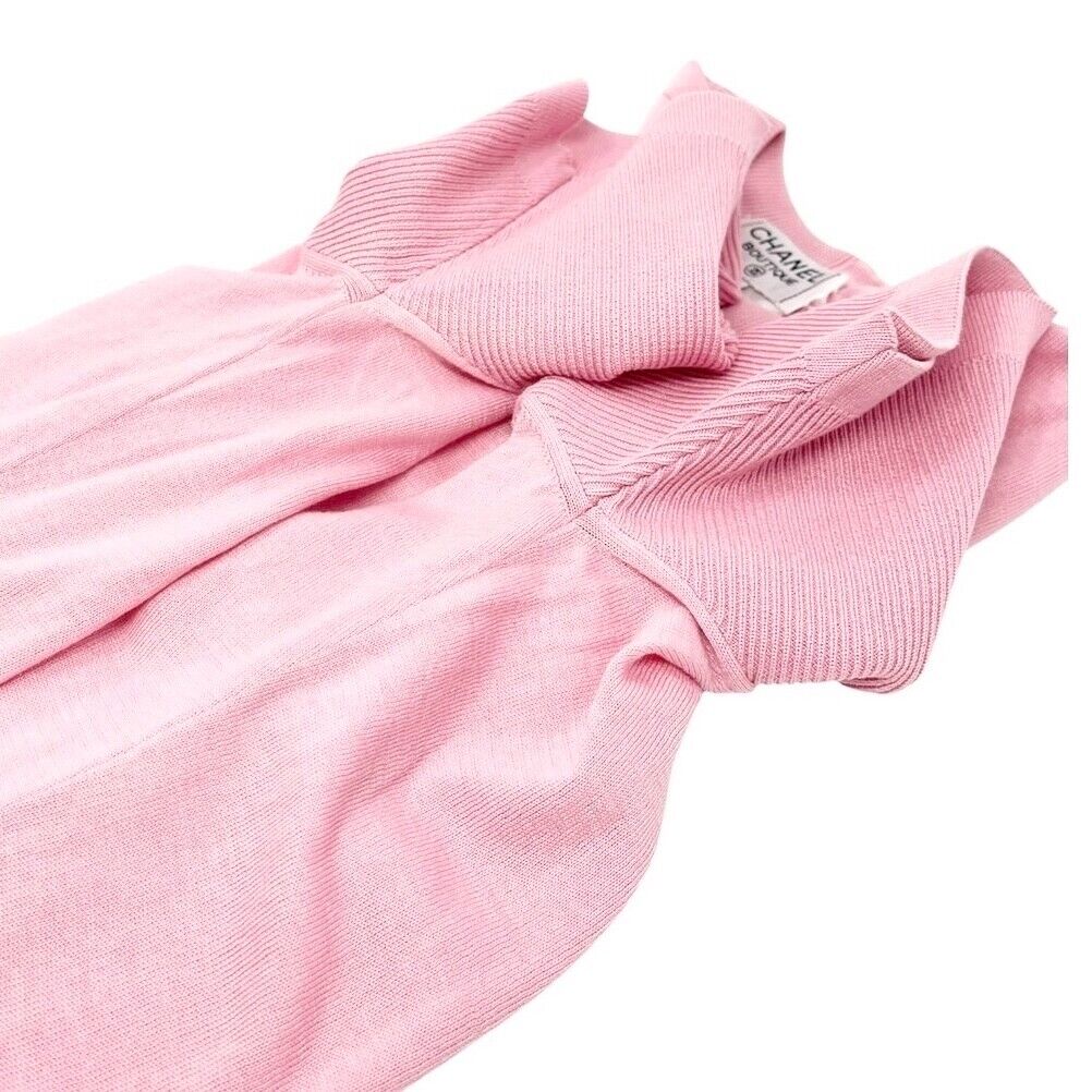 Luxury Promise CHANEL Vintage CC Mark Logo Knit Top T-shirt #36 Pink Gold Cotton Button