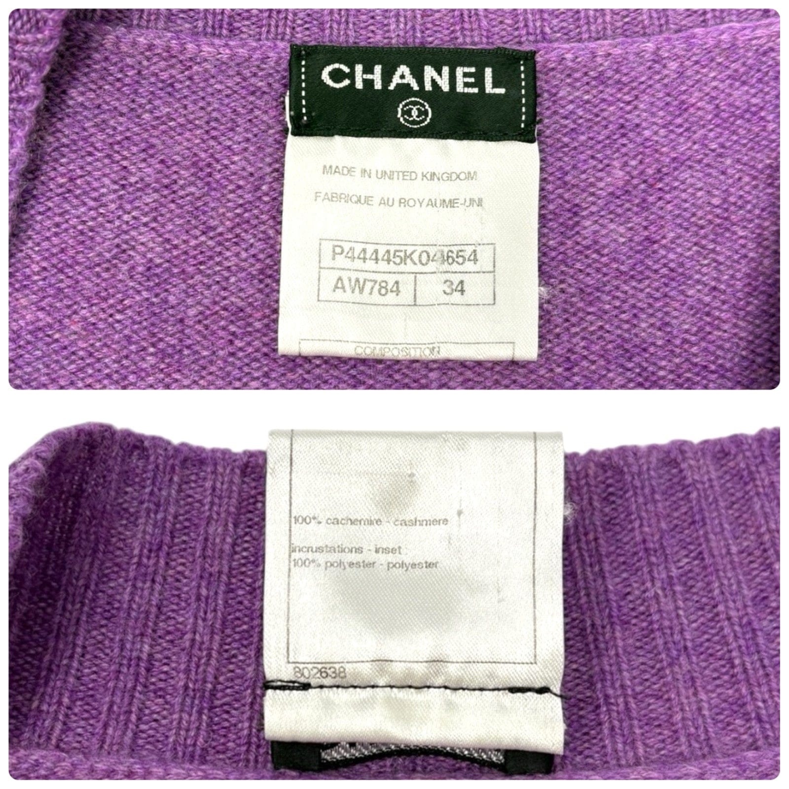 Luxury Promise CHANEL Vintage P44445 CC Turnlock Logo Sweater Dress #34 Cashmere Purple Silver