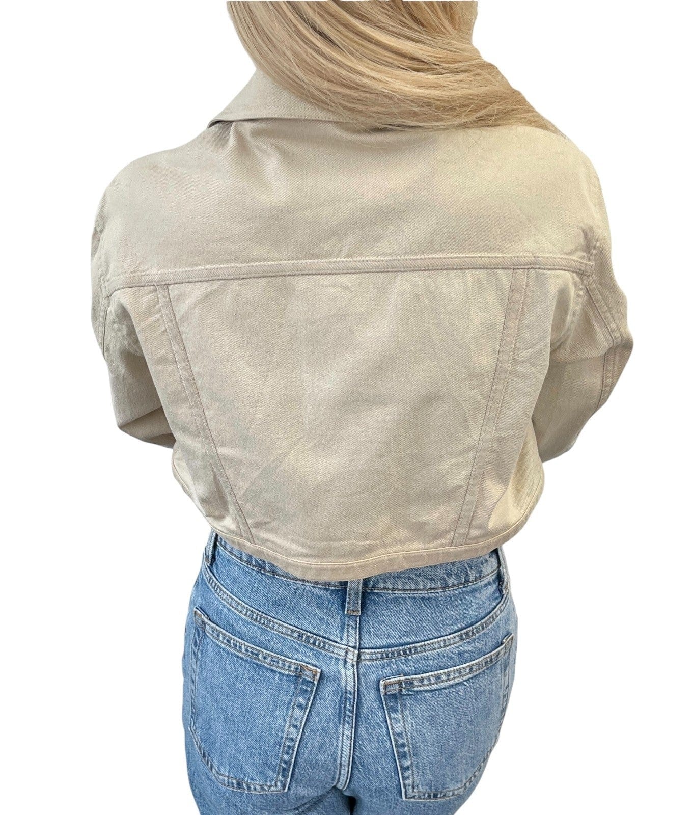 Luxury Promise Christian Dior Vintage 2001 Croped Denim Jacket #38 Beige Long Sleeve Cotton