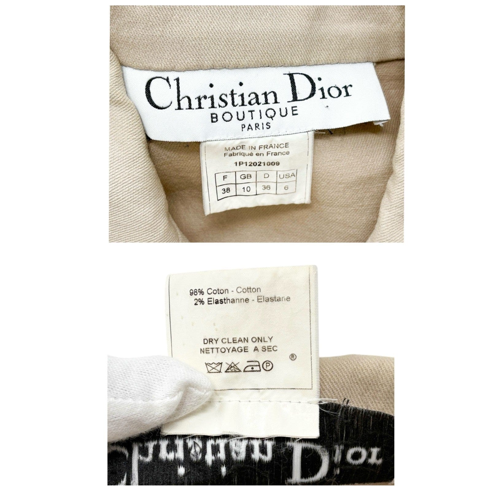 Luxury Promise Christian Dior Vintage 2001 Croped Denim Jacket #38 Beige Long Sleeve Cotton
