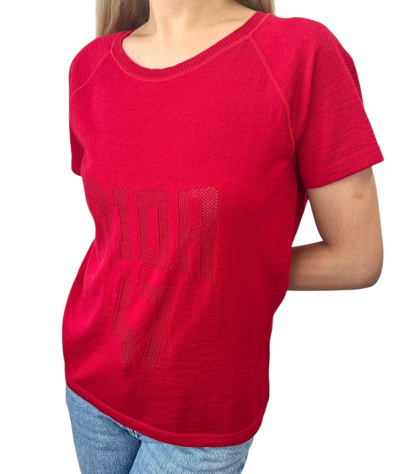 Luxury Promise Christian Dior Vintage 2005 Logo Knit Top #42 T-shirt Red Short Sleeve Mesh