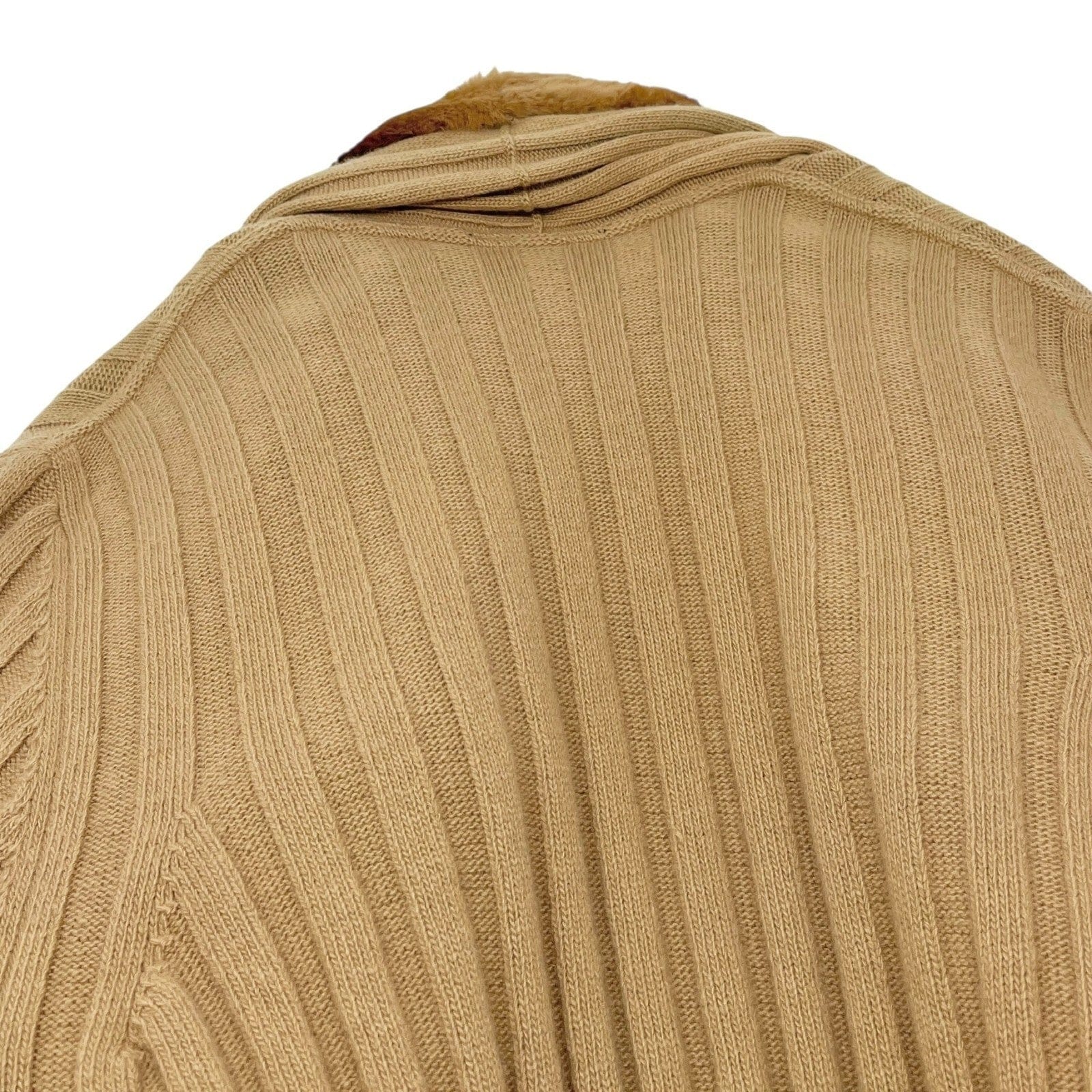 Luxury Promise FENDI Vintage Fur Knit Rib Jacket #44 Cardigan Sweater Beige Wool Cashmere