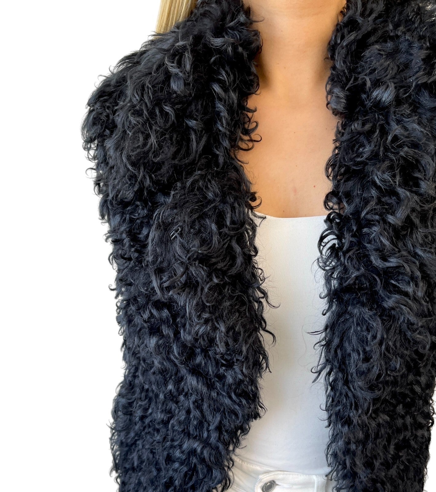 Luxury Promise GUCCI Vintage Horsebit Faux Fur Jacket Knit Vest #40 Black Gold Wool Zip