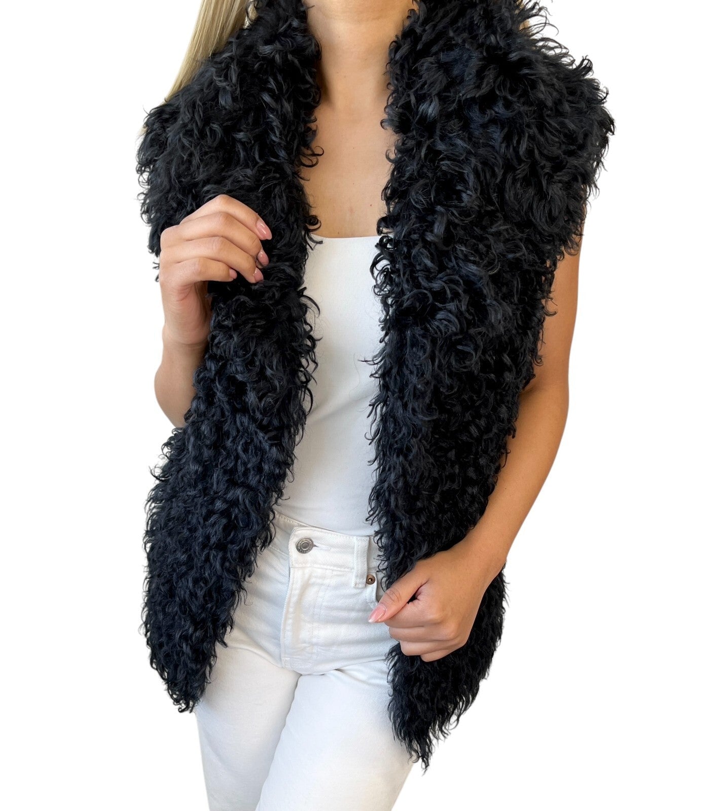 Luxury Promise GUCCI Vintage Horsebit Faux Fur Jacket Knit Vest #40 Black Gold Wool Zip