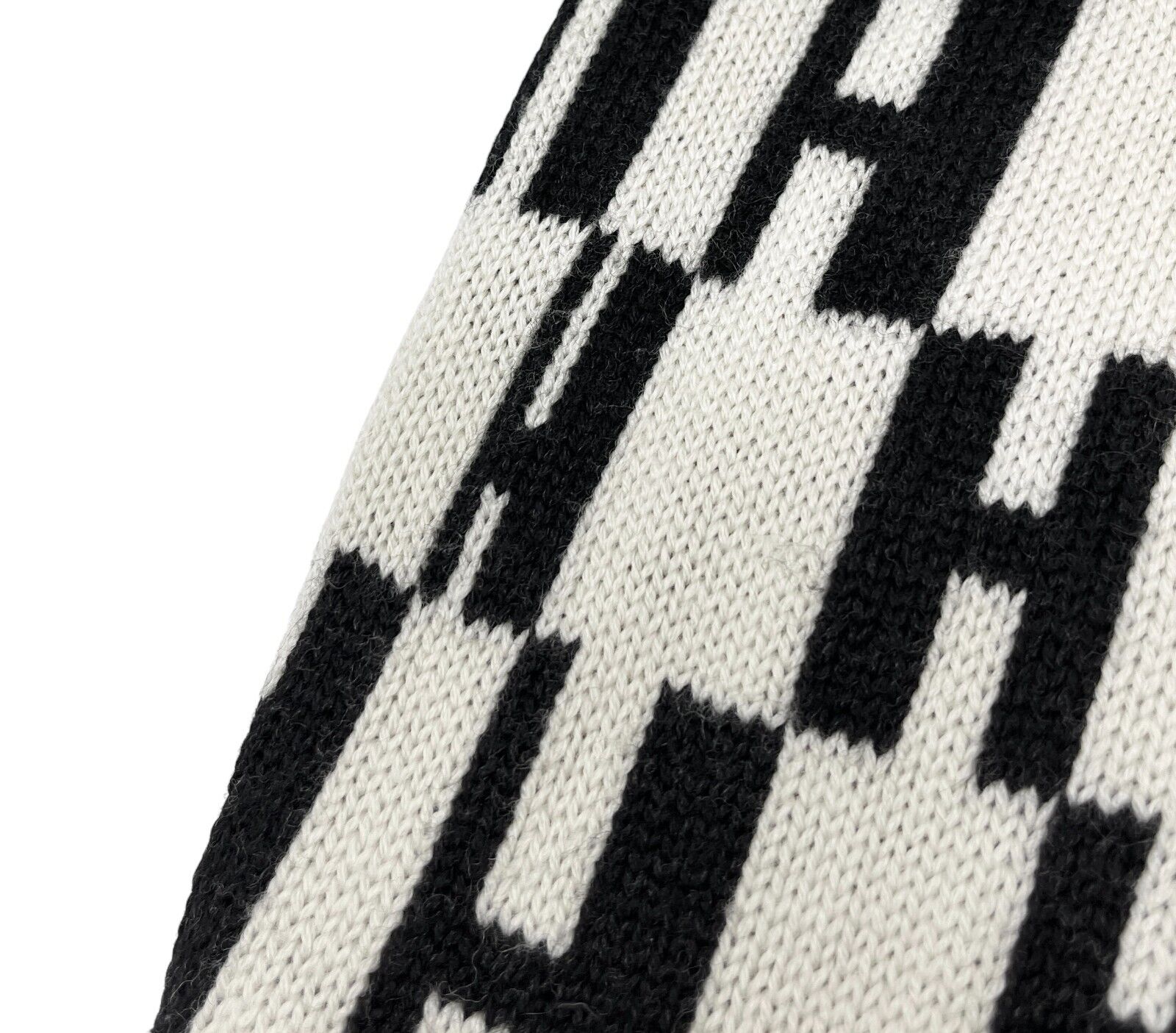 Luxury Promise HERMES Vintage H Monogram Logo Turtleneck Sweater Top #S Cream Black Wool