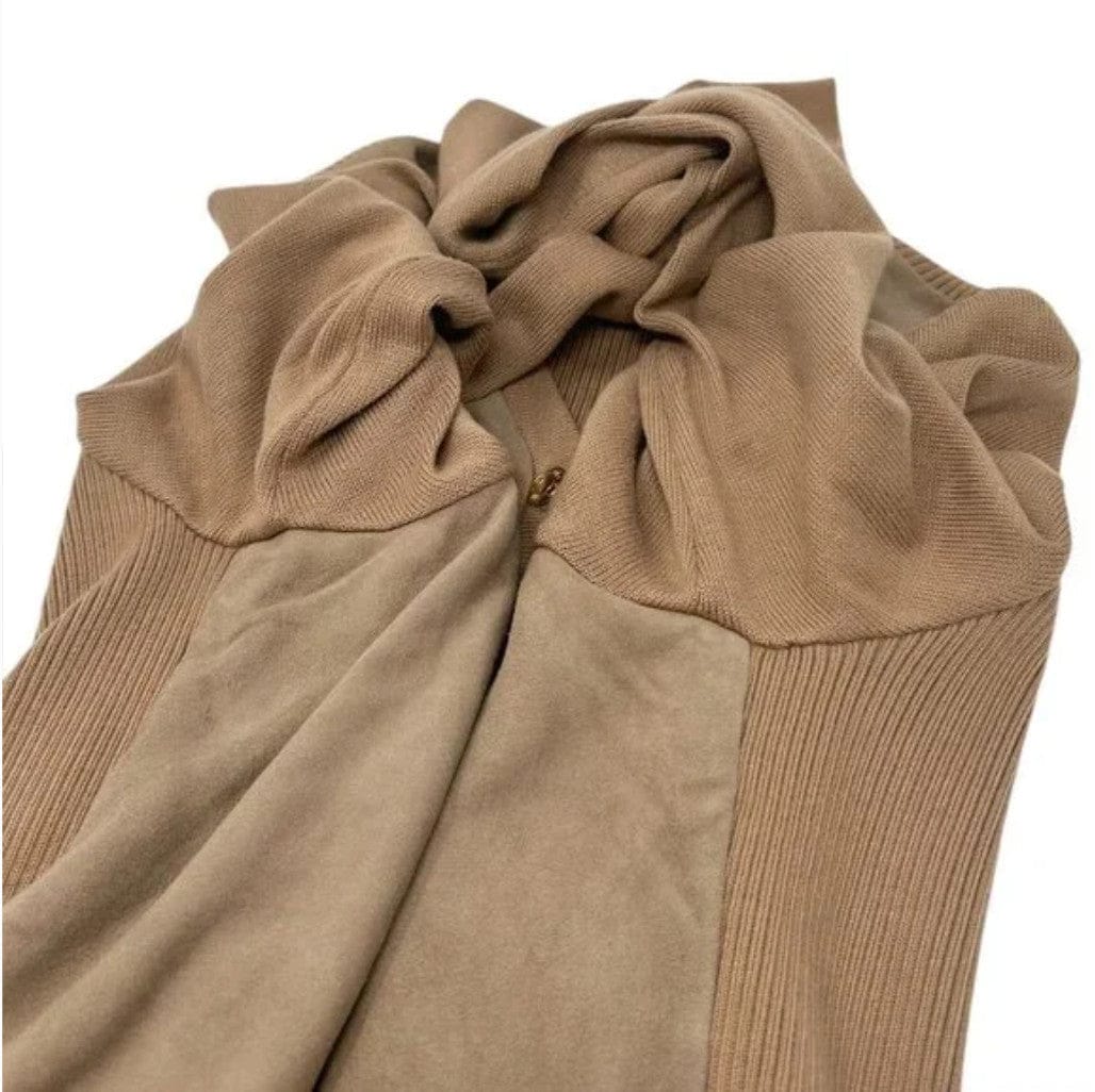 Luxury Promise HERMES Vintage Sellier Button Cardigan #M Light Brown Gold Cotton Nubuck