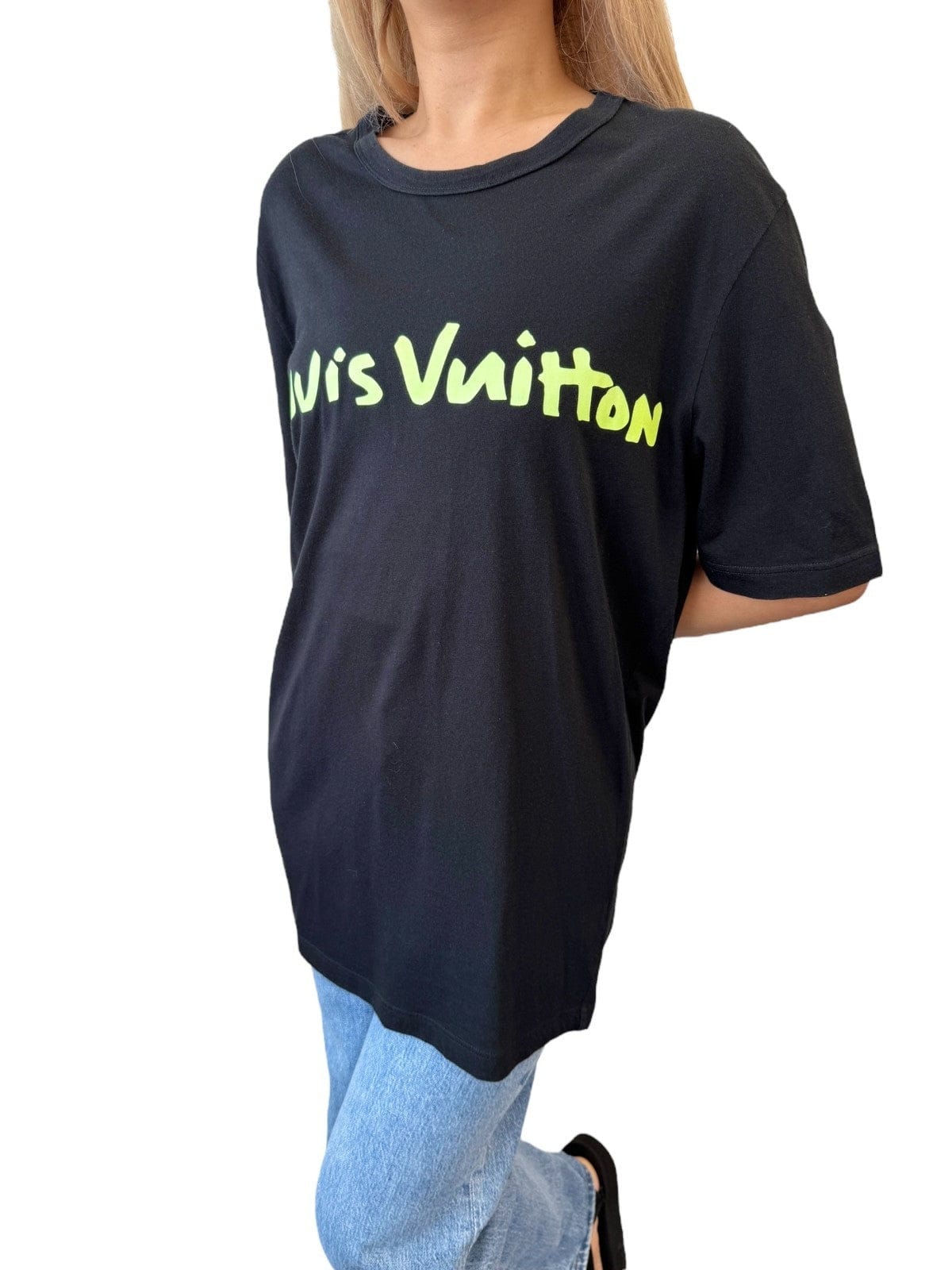 Luxury Promise LOUIS VUITTON Vintage Graffiti T-shirts Top Mens #M Black Light Green Cotton