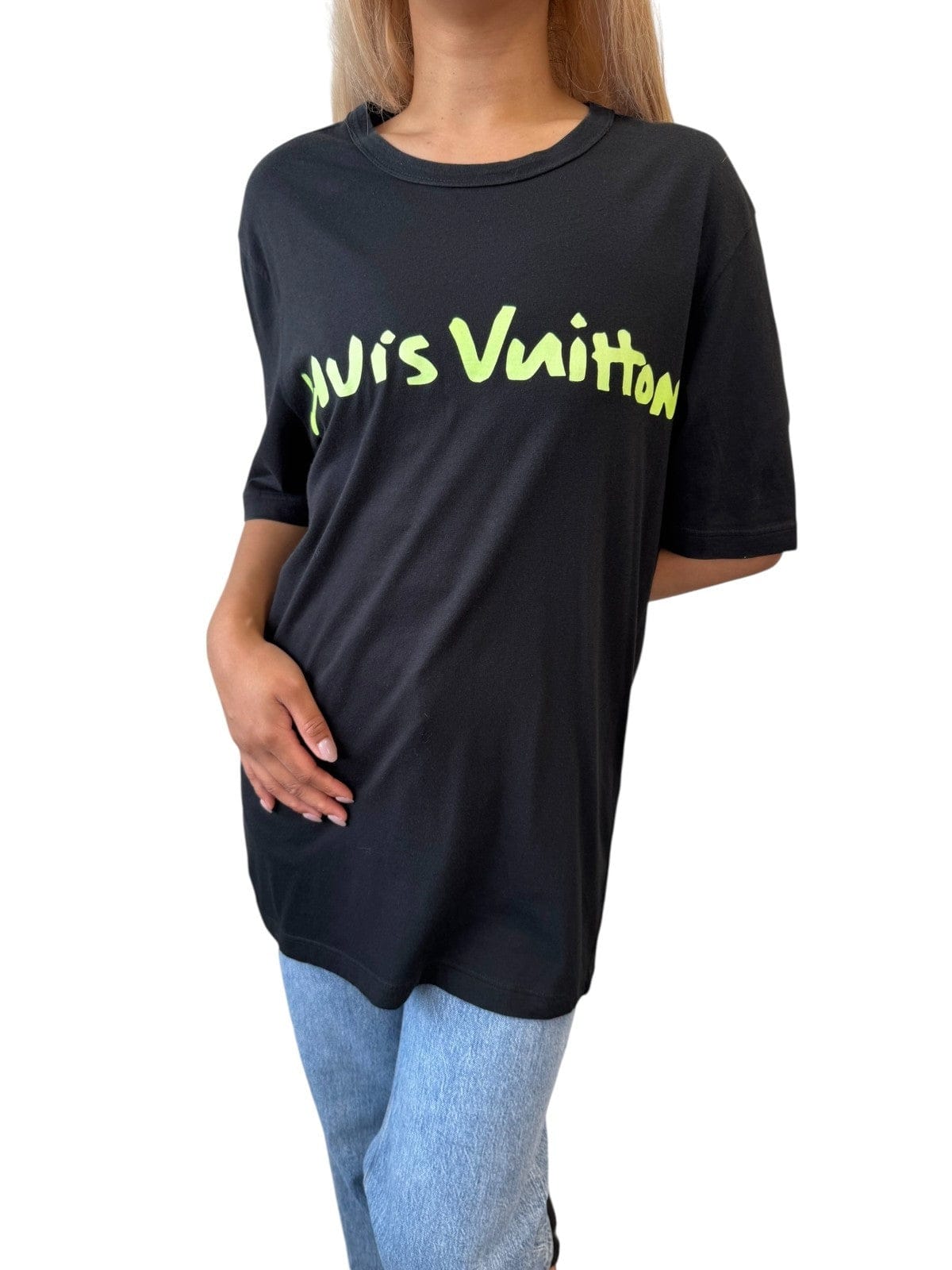 Luxury Promise LOUIS VUITTON Vintage Graffiti T-shirts Top Mens #M Black Light Green Cotton