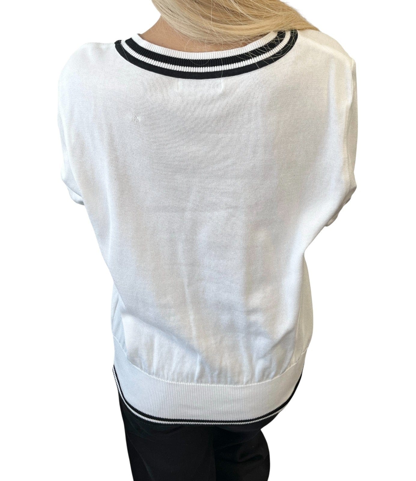 Luxury Promise Yves Saint Laurent Vintage YSL Logo Knit T-shirt Top #M White Black Cotton