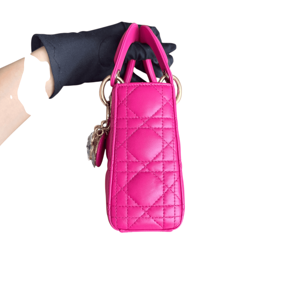 Luxury Promise Dior Lady Mini - Cannage Lambskin Hot Pink Gold Hardware Adjustable Strap