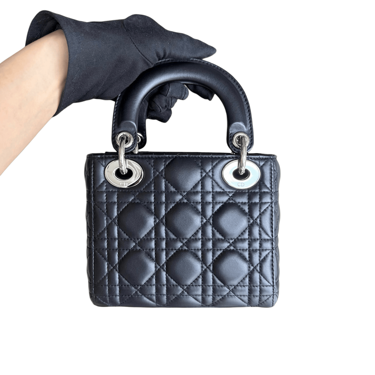 Luxury Promise Dior Lady Mini - Cannage Lambskin Midnight Blue Silver Hardware Chain Strap