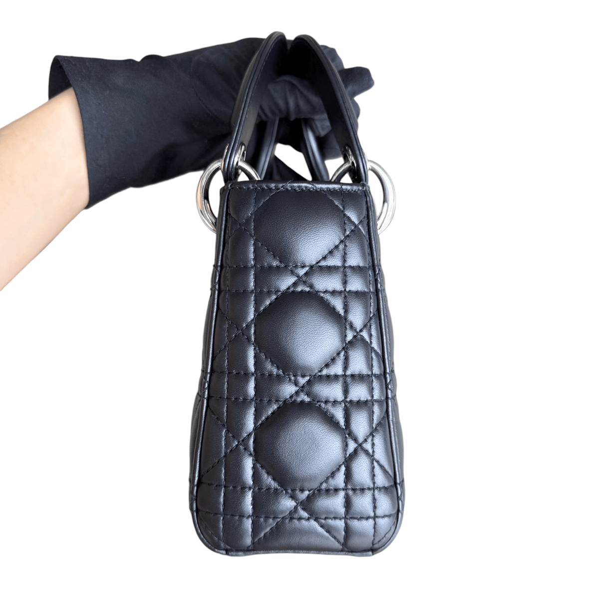 Luxury Promise Dior Lady Mini - Cannage Lambskin Midnight Blue Silver Hardware Chain Strap