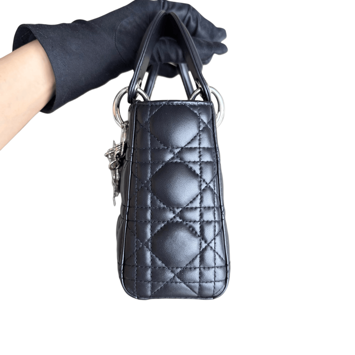 Luxury Promise Dior Lady Mini - Cannage Lambskin Midnight Blue Silver Hardware Chain Strap