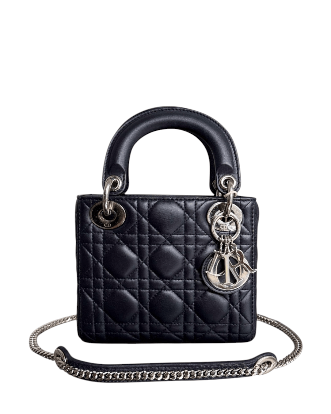 Luxury Promise Dior Lady Mini - Cannage Lambskin Midnight Blue Silver Hardware Chain Strap