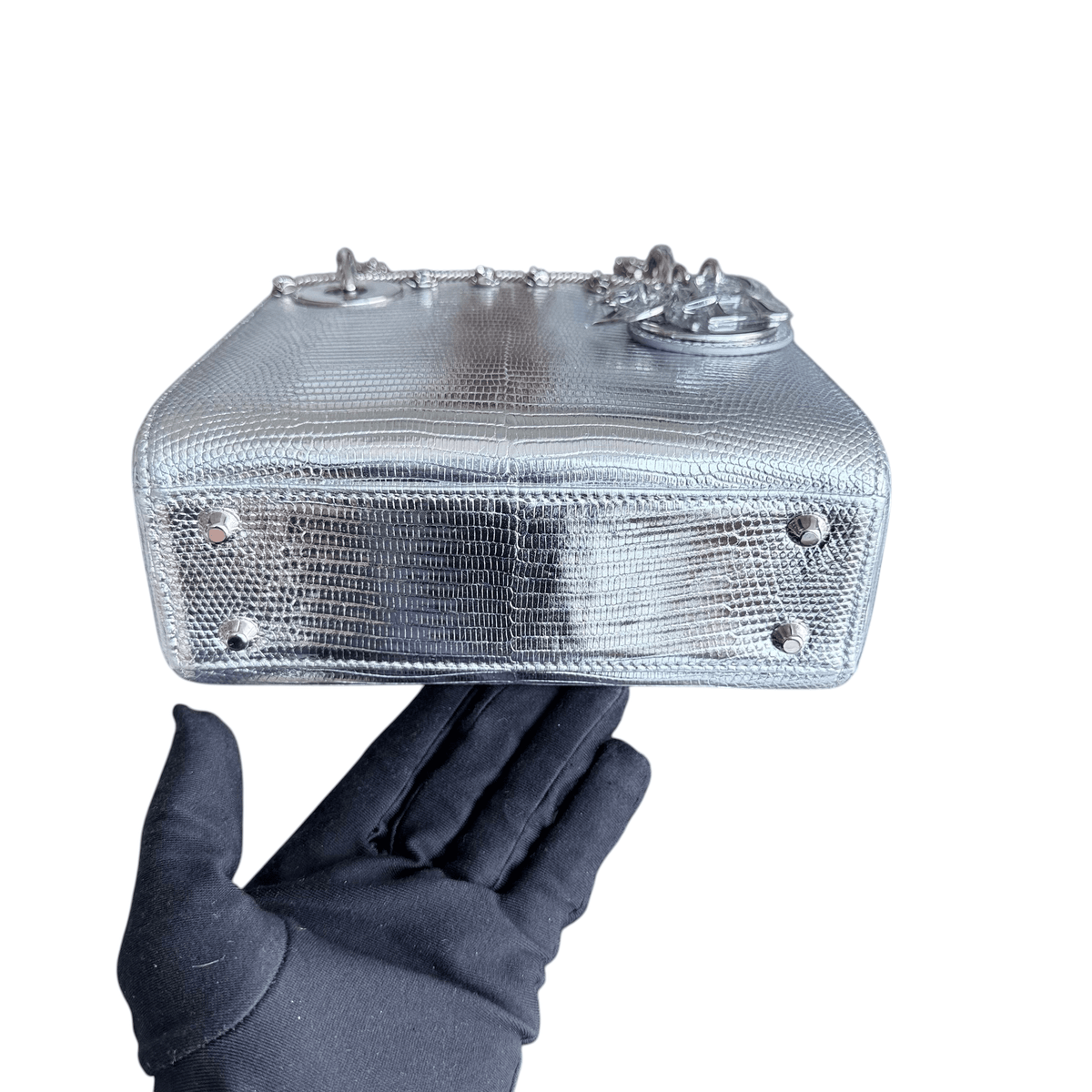 Luxury Promise Dior Lady Mini - Exotic Lizard Metallic Limited Edition Silver Hardware