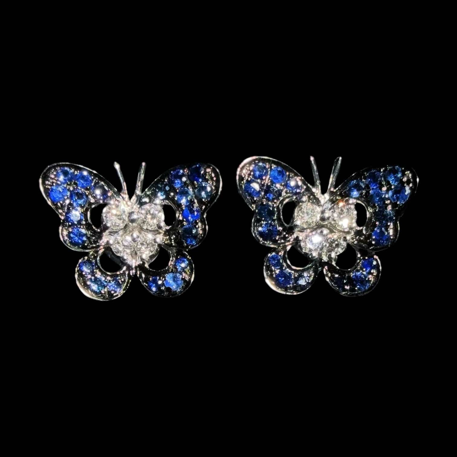 Luxury Promise 0.337ct Blue Sapphire & 0.12ct Natural Diamond Butterfly Earrings set in 18K Gold
